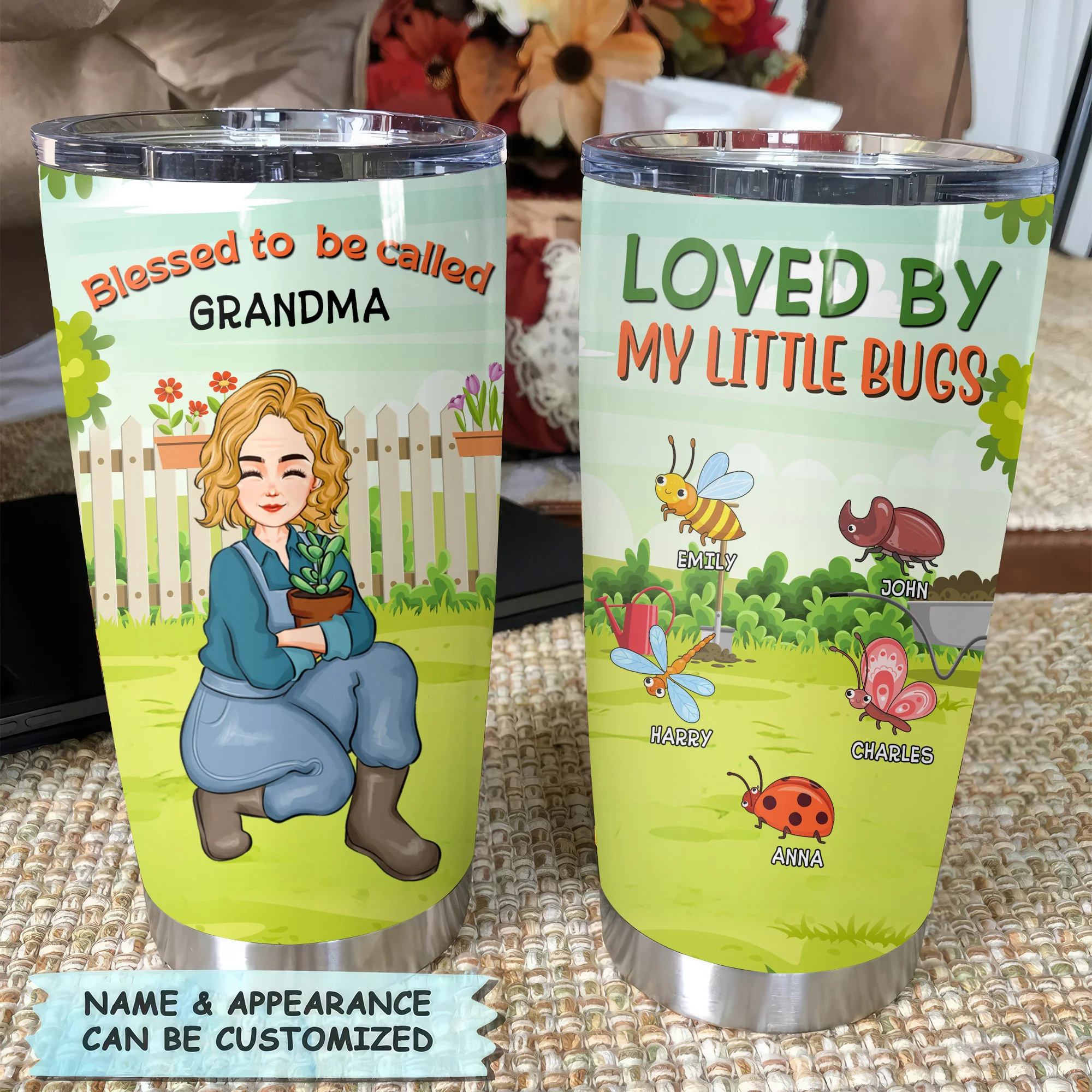 Loved By My Little Bugs Gardening Lady - Personalized Stainless Steel Tumbler - Gift For Mom, Grandma, Mother's Day, Gardening Lovers | GR17 NA94 - Image 2