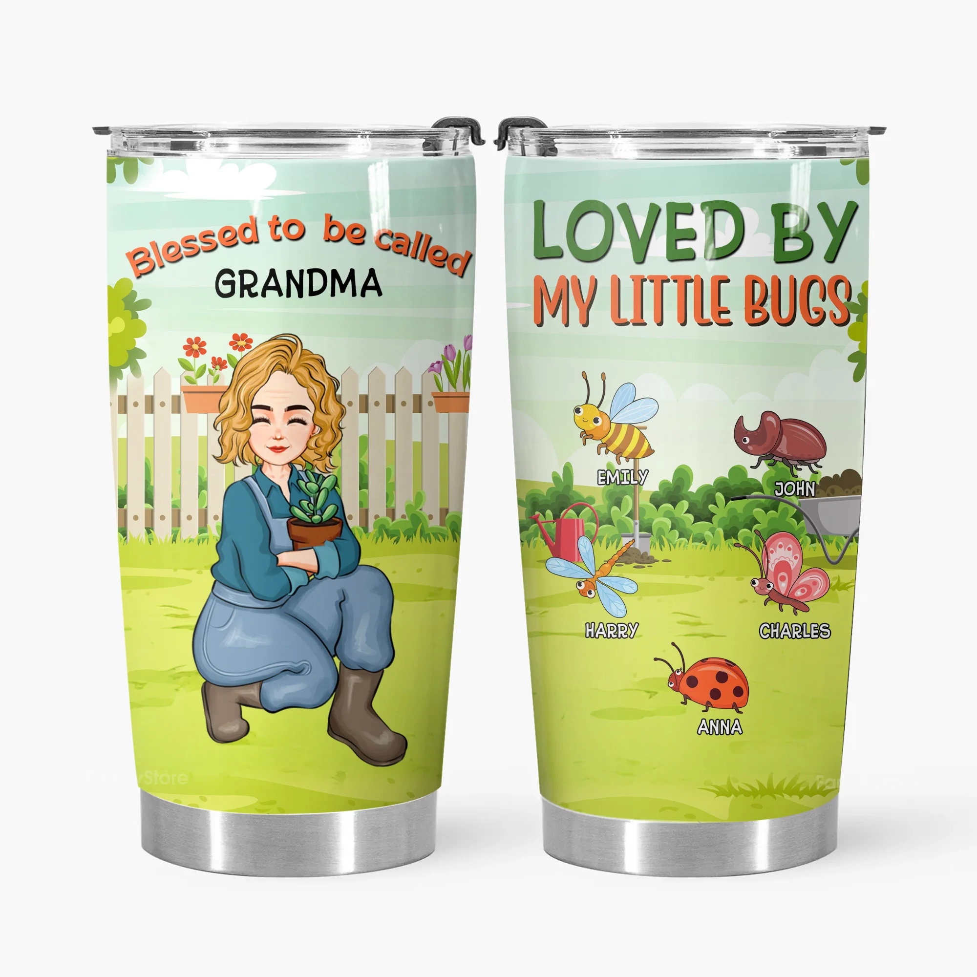 Loved By My Little Bugs Gardening Lady - Personalized Stainless Steel Tumbler - Gift For Mom, Grandma, Mother's Day, Gardening Lovers | GR17 NA94 - Image 3