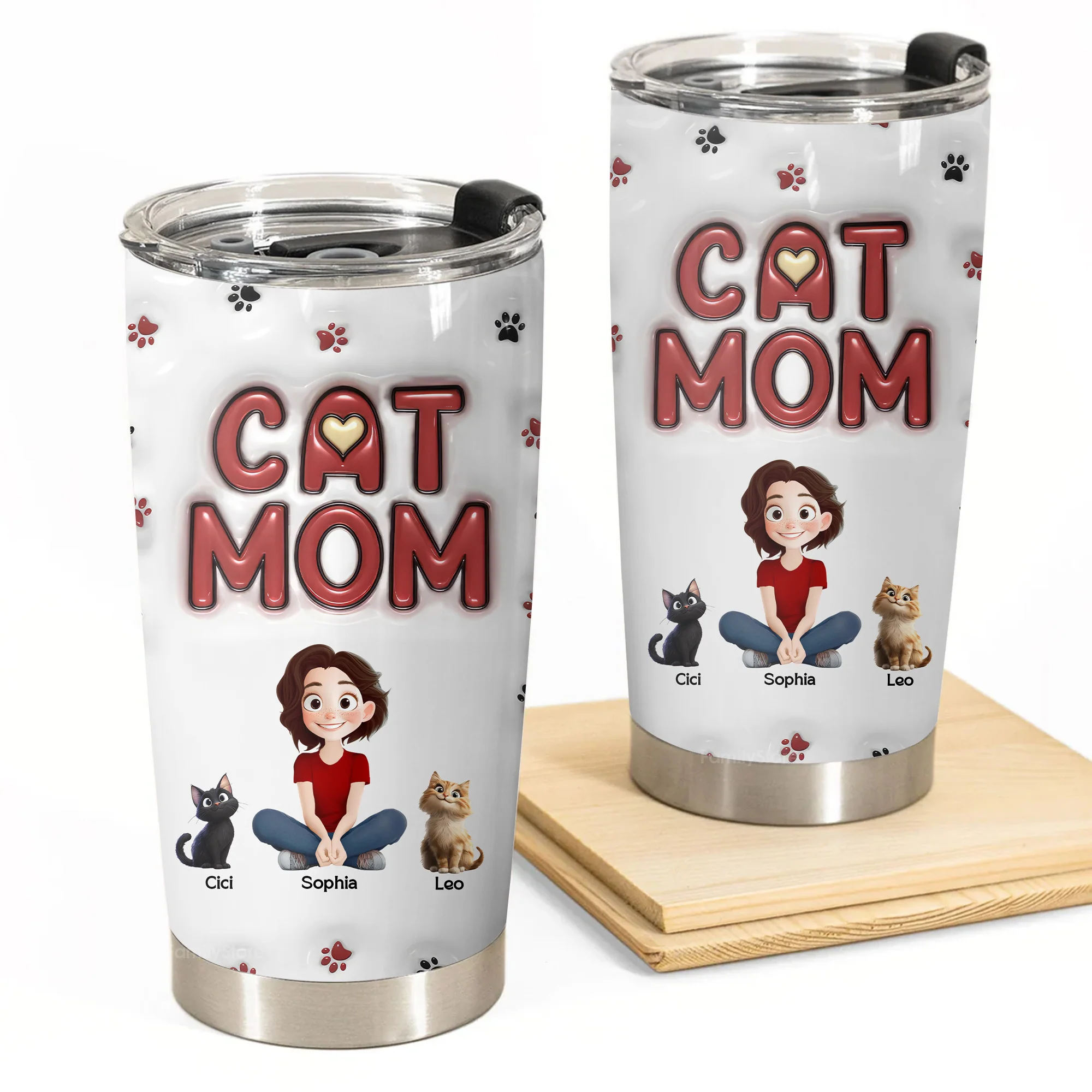 Lovely Cat Mom 3D Inflated Effect Cartoon Cat - Personalized Tumbler Cup - Gift for Pet Owners, Pet Lovers, Cat Mom | CLP15 NH96