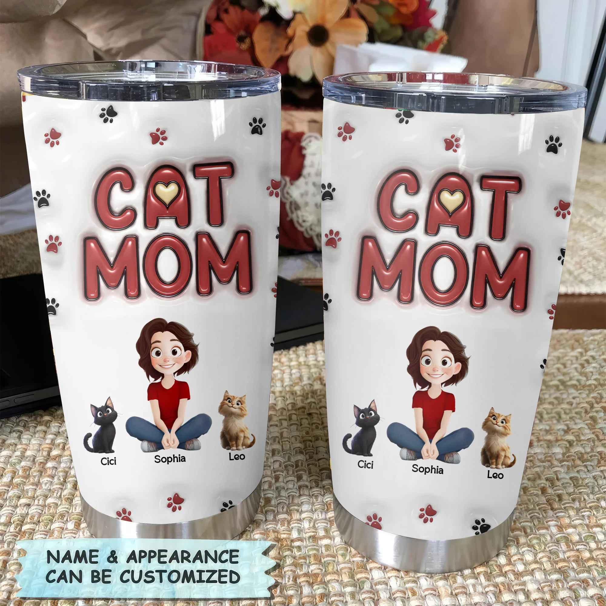 Lovely Cat Mom 3D Inflated Effect Cartoon Cat - Personalized Tumbler Cup - Gift for Pet Owners, Pet Lovers, Cat Mom | CLP15 NH96 - Image 2