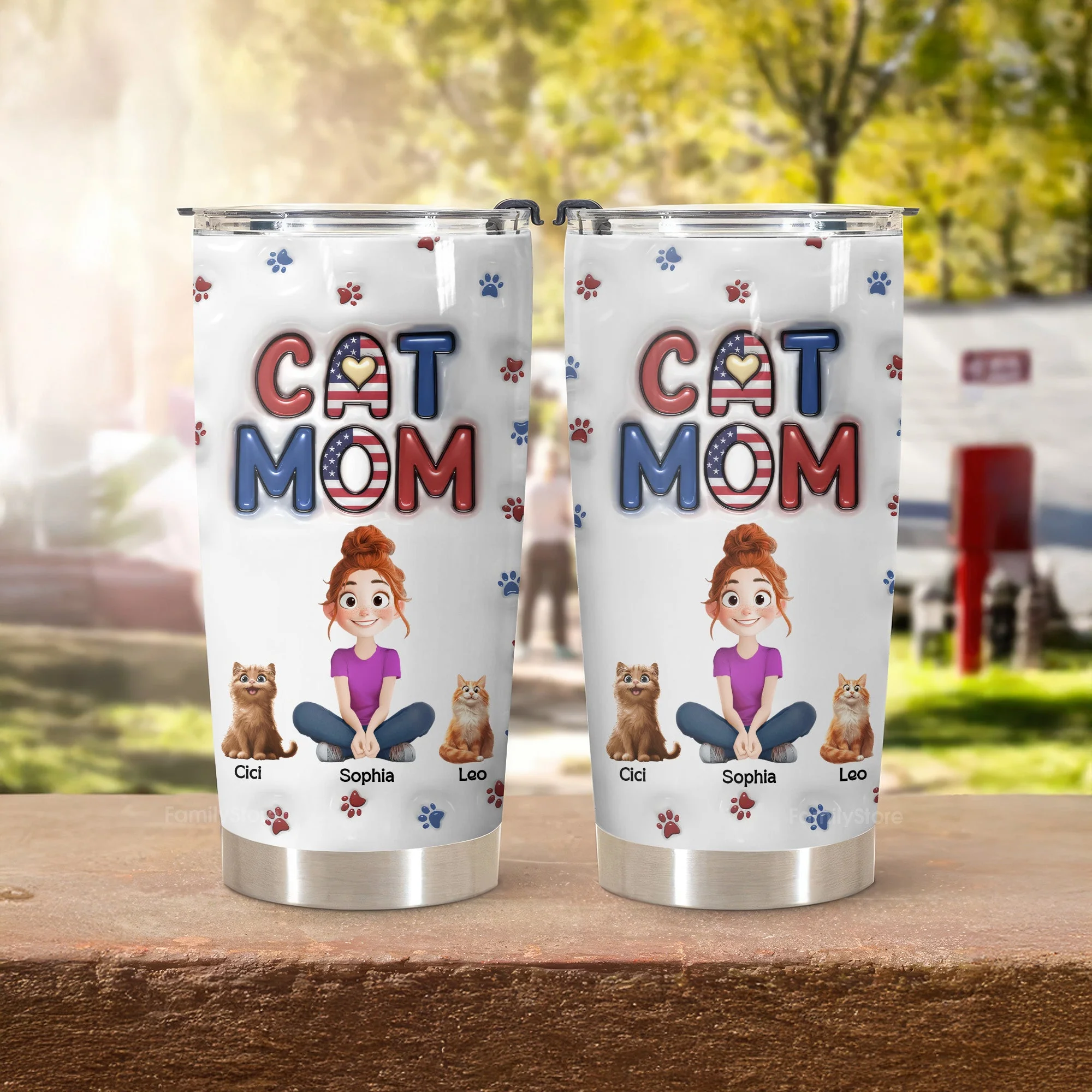 Lovely Cat Mom Independence Day 3D Inflated Effect Cartoon Cat - Personalized Tumbler Cup - Gift for Pet Owners, Pet Lovers, Cat Mom | CLP15 NH96 - Image 3