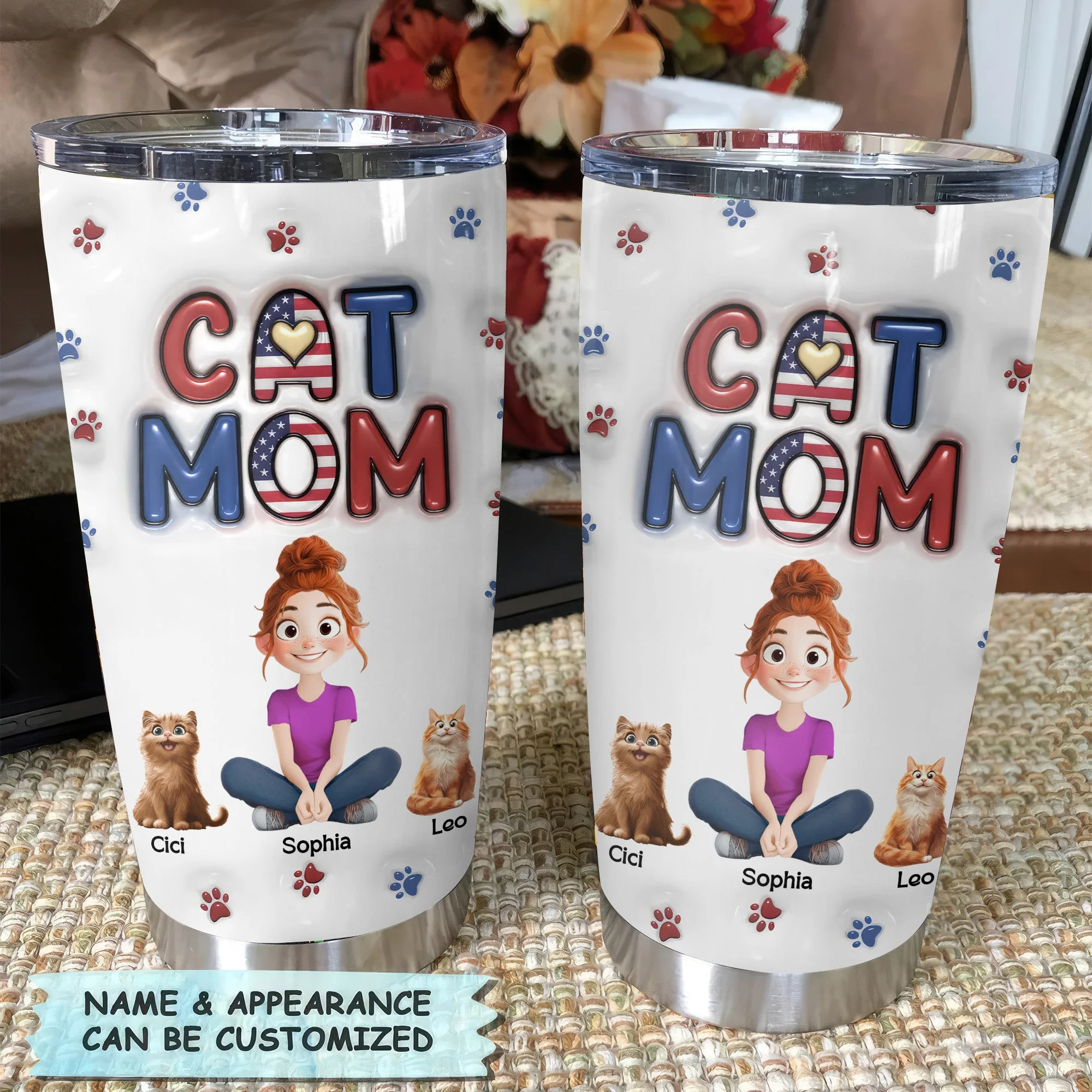 Lovely Cat Mom Independence Day 3D Inflated Effect Cartoon Cat - Personalized Tumbler Cup - Gift for Pet Owners, Pet Lovers, Cat Mom | CLP15 NH96 - Image 4