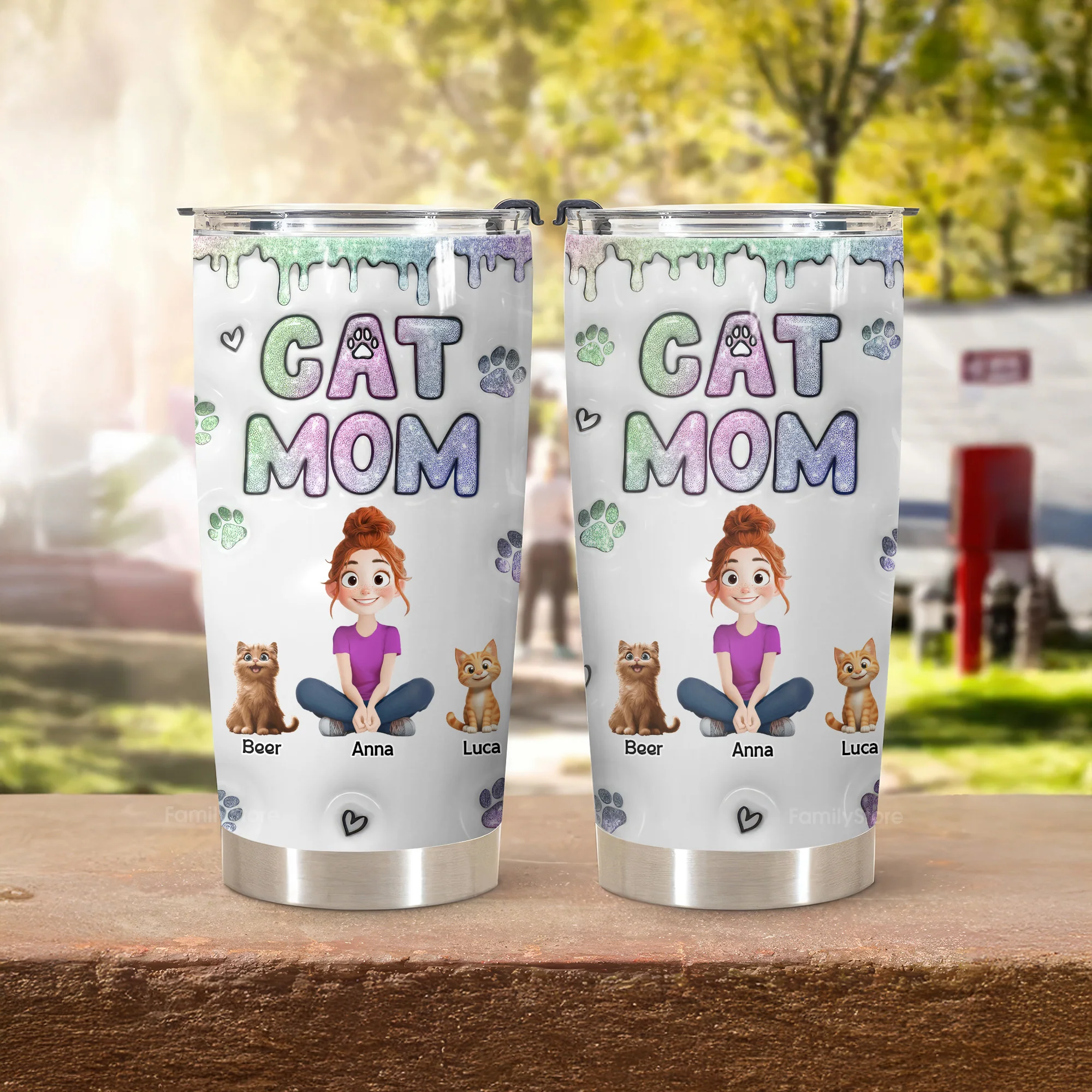 Lovely Chibi Cat Mom 3D Inflated Effect Cartoon Cat - Personalized Tumbler Cup - Gift for Pet Owners, Pet Lovers, Cat Mom | CLP15 NH96 - Image 3
