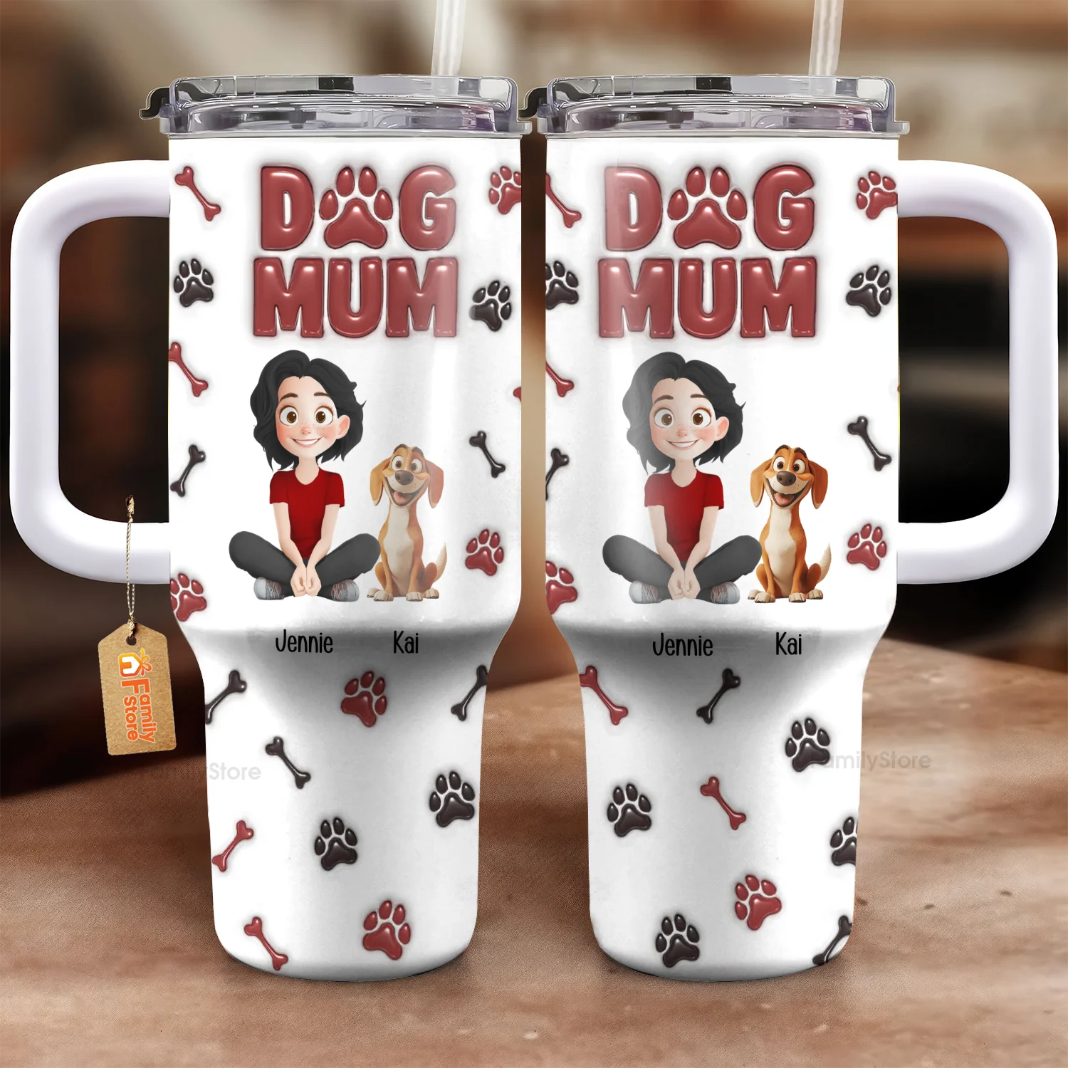 Lovely Dog Mama 3D Inflated Effect Cartoon Dog - Personalized 40oz Tumbler Cup With Straw -  Gift for Pet Owners, Pet Lovers, Dog Mom | CLP15 NH96