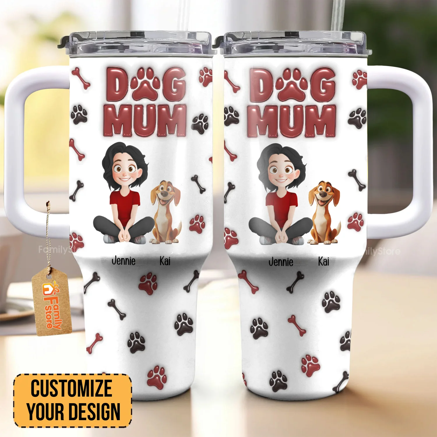 Lovely Dog Mama 3D Inflated Effect Cartoon Dog - Personalized 40oz Tumbler Cup With Straw -  Gift for Pet Owners, Pet Lovers, Dog Mom | CLP15 NH96 - Image 2