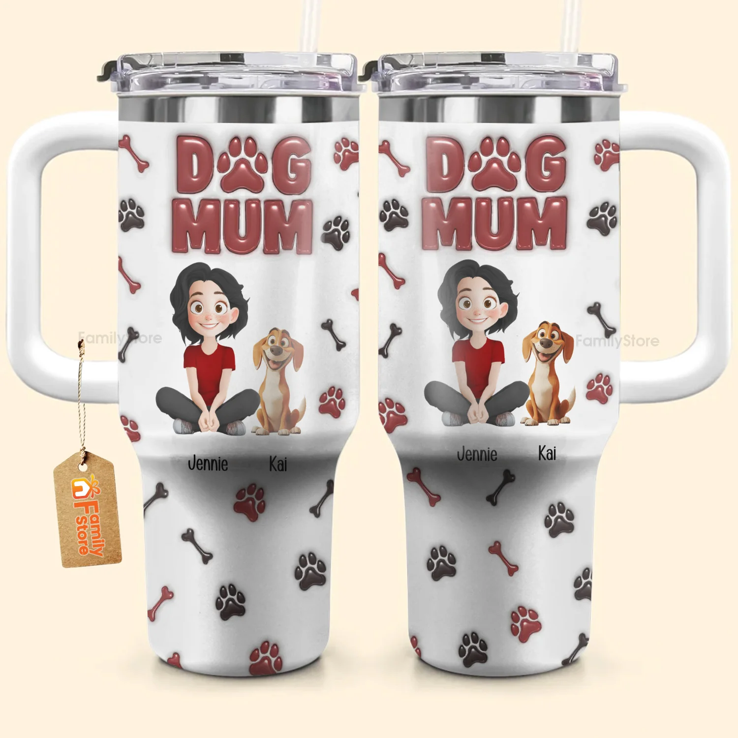 Lovely Dog Mama 3D Inflated Effect Cartoon Dog - Personalized 40oz Tumbler Cup With Straw -  Gift for Pet Owners, Pet Lovers, Dog Mom | CLP15 NH96 - Image 3