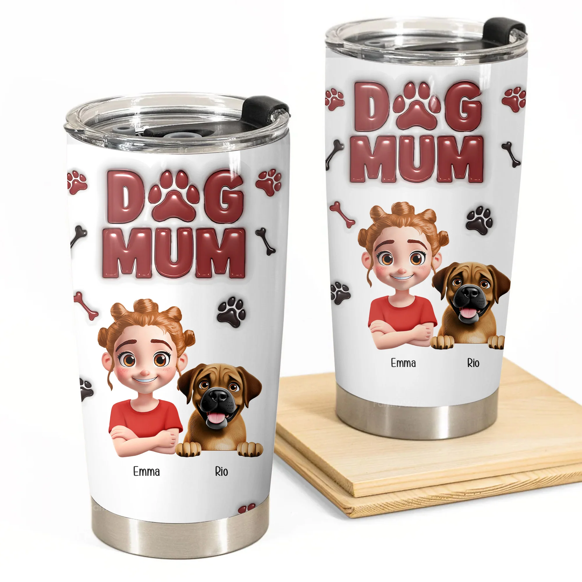 Lovely Dog Mama 3D Inflated Effect Cartoon Dog - Personalized Tumbler Cup - Gift for Pet Owners, Pet Lovers, Dog Mom | CLP16 NH96