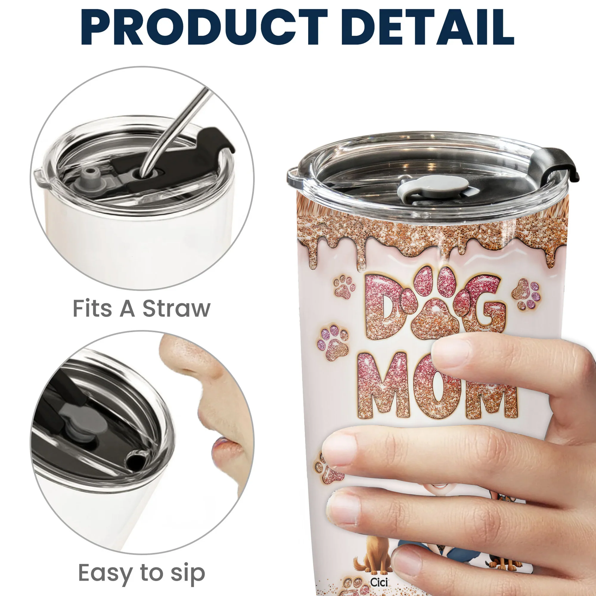 Lovely Dog Mom Blink 3D Inflated Effect Cartoon Dog - Personalized Tumbler Cup - Gift for Pet Owners, Pet Lovers, Dog Mom | CLP15 NH96 - Image 5