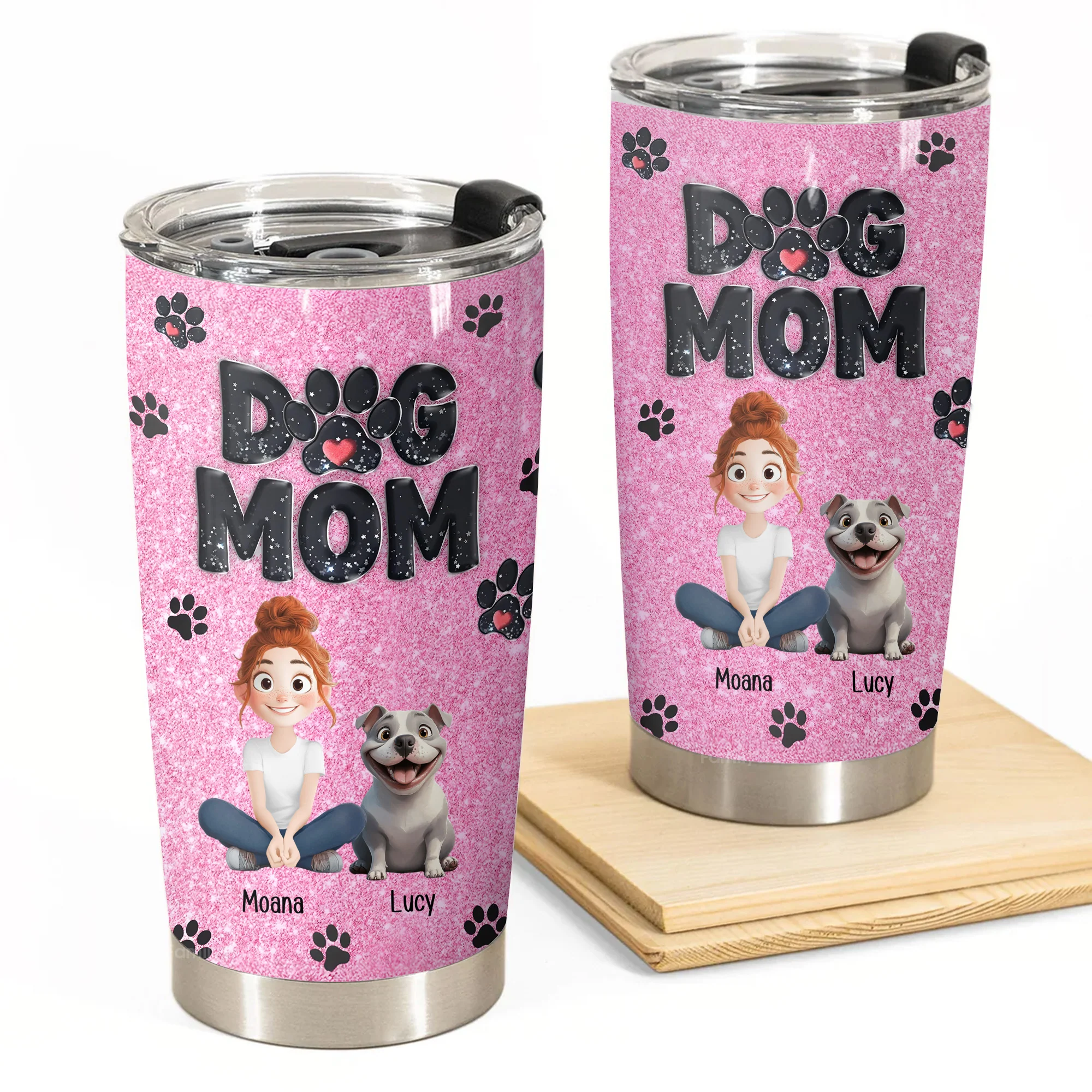 Lovely Dog Mom Blink Black Pink 3D Inflated Effect Cartoon Dog - Personalized Tumbler Cup - Gift for Pet Owners, Pet Lovers, Dog Mom | CLP15 NH96