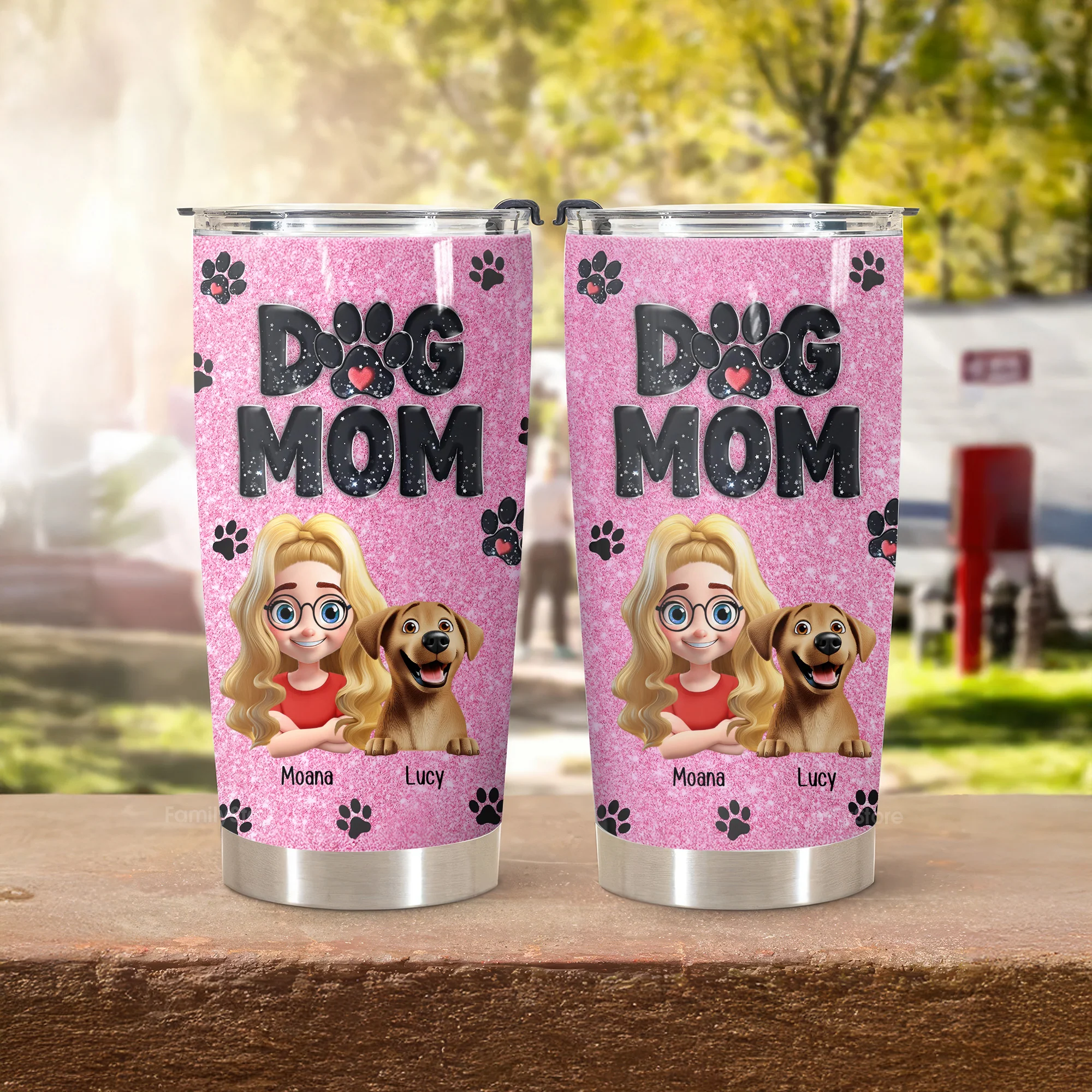 Lovely Dog Mom Blink Black Pink 3D Inflated Effect Cartoon Dog - Personalized Tumbler Cup - Gift for Pet Owners, Pet Lovers, Dog Mom | CLP16 NH96 - Image 3