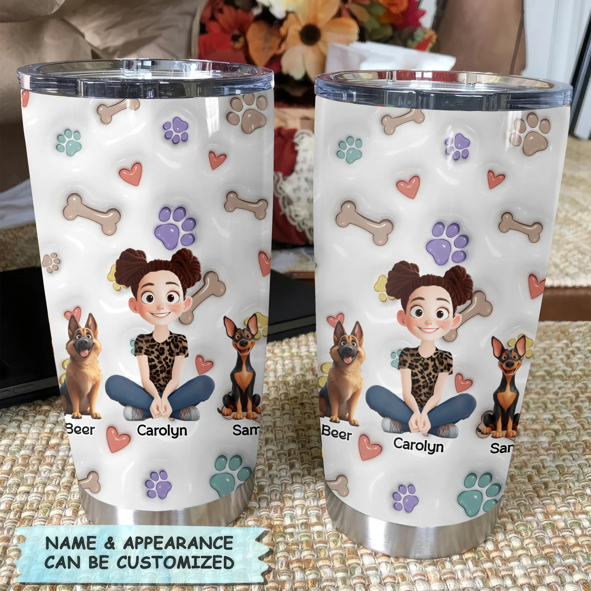 Lovely Dogs And Their Mom 3D Inflated Effect Cartoon Dog - Personalized Tumbler Cup - Gift for Pet Owners, Pet Lovers, Dog Mom | CLP16 NH96 - Image 2