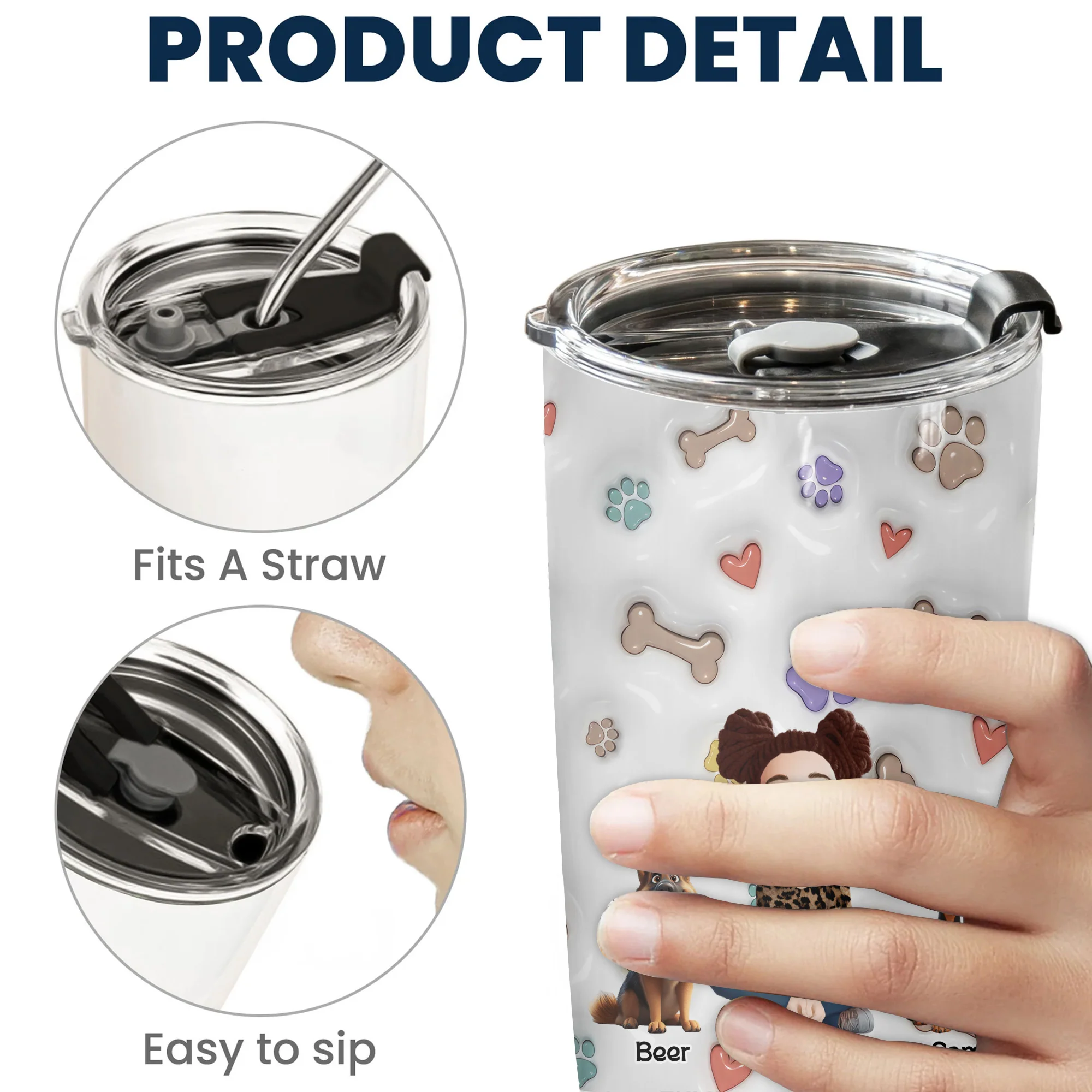 Lovely Dogs And Their Mom 3D Inflated Effect Cartoon Dog - Personalized Tumbler Cup - Gift for Pet Owners, Pet Lovers, Dog Mom | CLP16 NH96 - Image 5