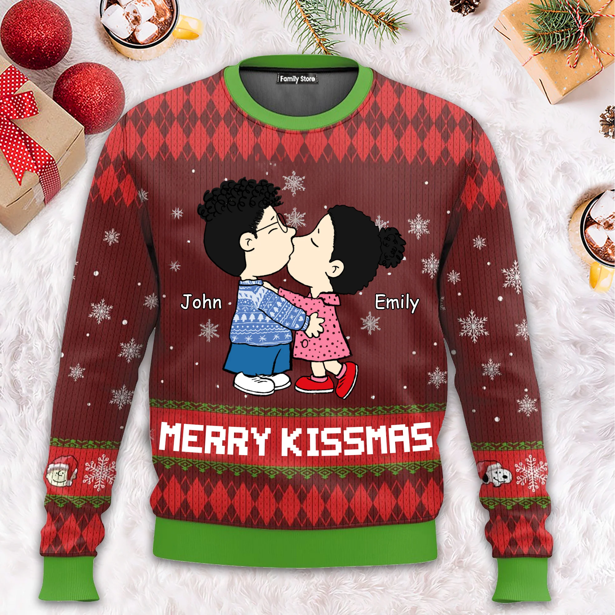 Lovely Merry Kissmas Peanut - Personalized Ugly Sweatshirt - Gift For Couple, Husband Wife, Anniversary CL45 - Image 2