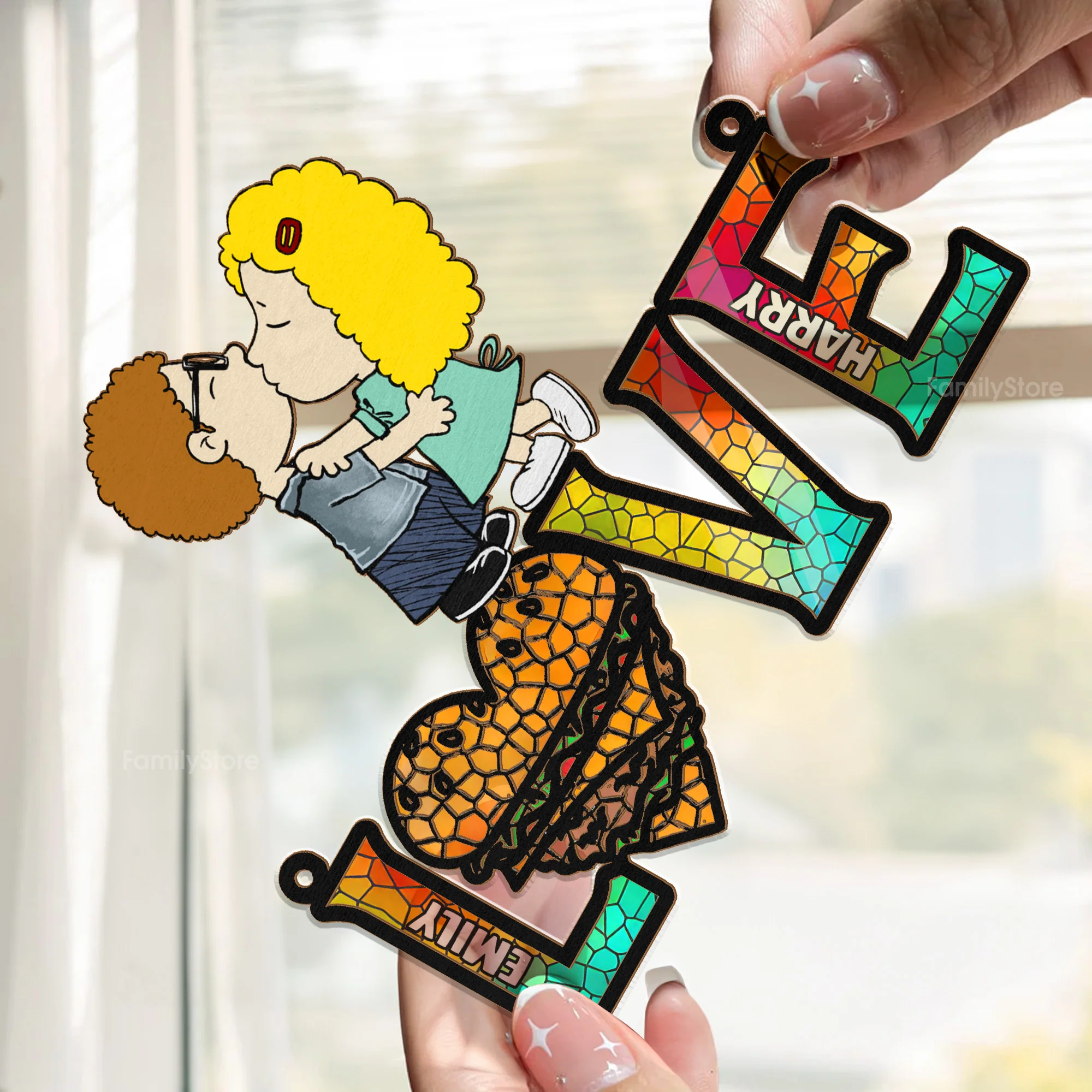 Lovely Peanut Couple - Personalized Window Hanging Suncatcher Ornament - Gift For Couple, Husband Wife | GR9 NH96 - Image 2