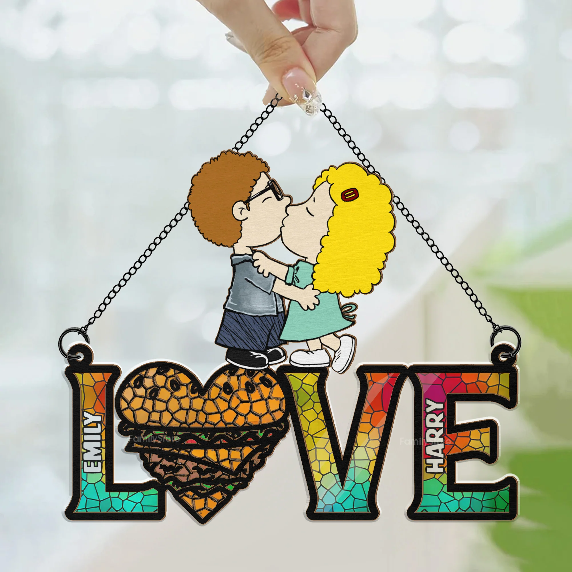 Lovely Peanut Couple - Personalized Window Hanging Suncatcher Ornament - Gift For Couple, Husband Wife | GR9 NH96 - Image 3