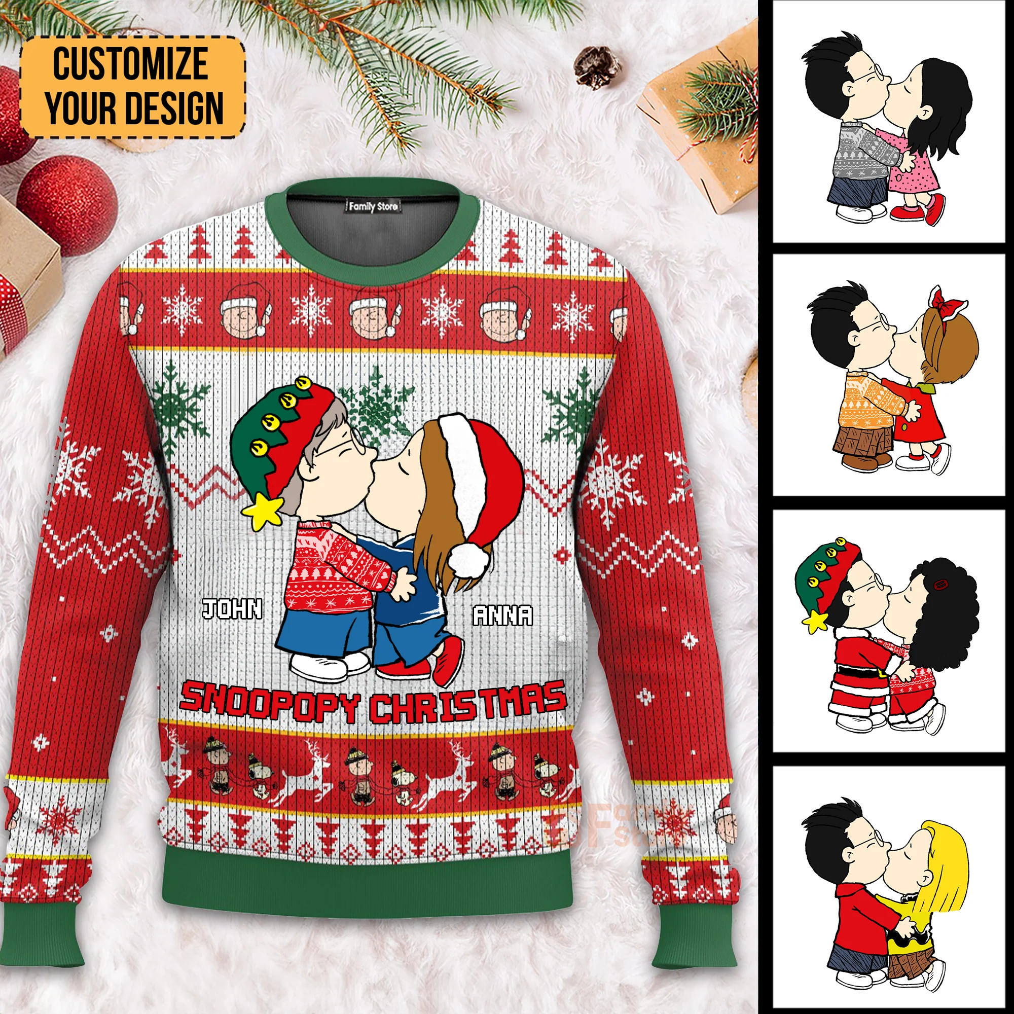 Lovely Snoopopy Christmas Peanut- Personalized Ugly Sweatshirt - Gift For Couple, Husband Wife, Anniversary CL45 NH96 - Image 2