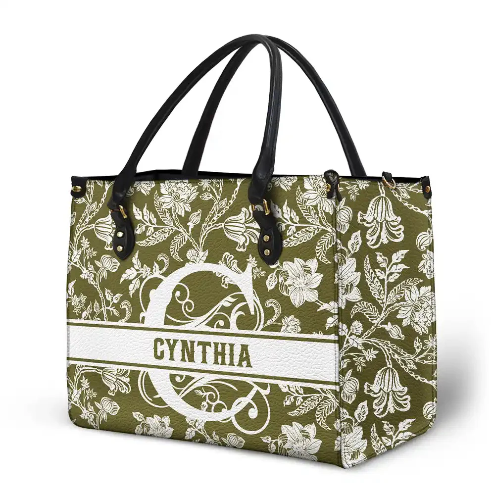 Loving Mom Monogram Style Floral Pattern - Personalized Leather Bag - Gift For Wife, Girlfriend, Mother, Grandma, Grandmother, Mother's Day | NA94 - Image 2