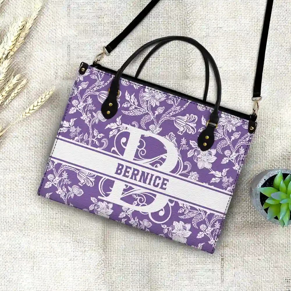 Loving Mom Monogram Style Floral Pattern - Personalized Leather Bag - Gift For Wife, Girlfriend, Mother, Grandma, Grandmother, Mother's Day | NA94 - Image 4