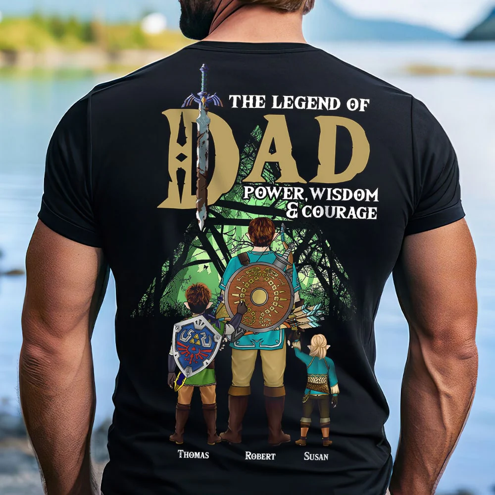 LoZd The Legend of Fantasy Dad Power Wisdom Courage - Personalized TShirt - Gift For Dad - Image 2