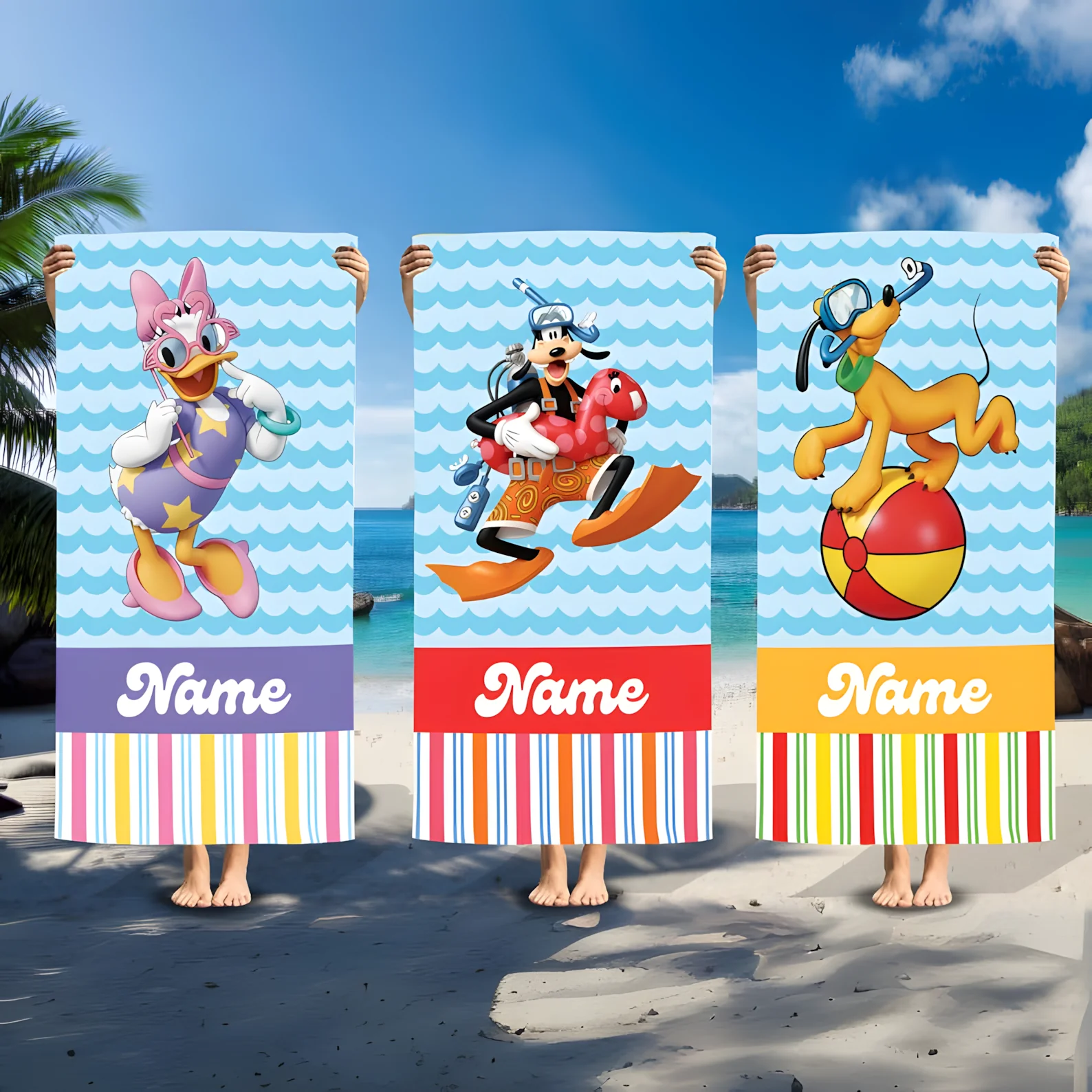 Magic Mouse And Friends - Summer Vibe - Personalized Beach Towel - Gift For Fan Movies - Image 2