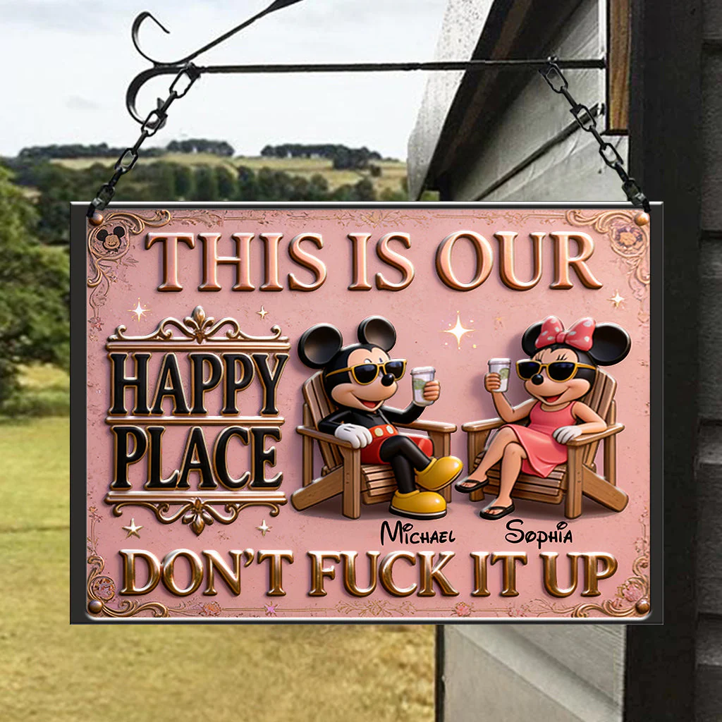 Magic Mouse This Is Our Happy Place - Personalized Metal Sign - Gift For Couples - MkMo - Image 2