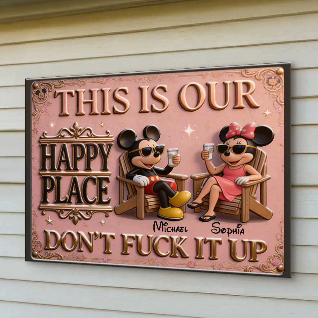 Magic Mouse This Is Our Happy Place - Personalized Metal Sign - Gift For Couples - MkMo - Image 4