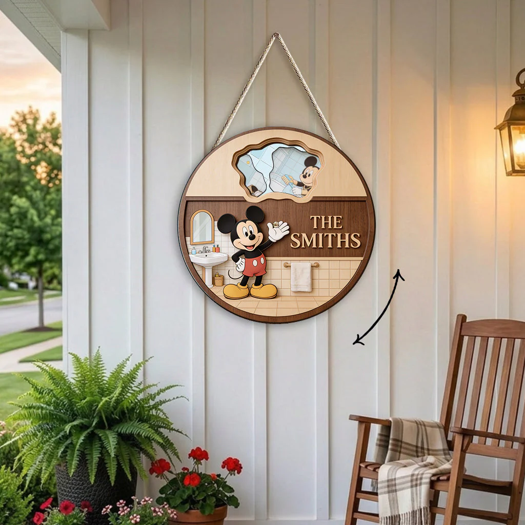 Magic Mouse Welcome To Our Bathroom - Personalized Custom Shaped Wood Sign - Gift For Movie Fans - Image 5