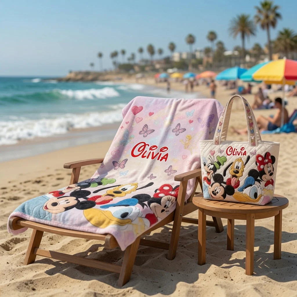 Magic Mouse With Friends - Personalized Beach Towel/ Bath Towel - Gift For Movie Fans, Summer Vacation - MkMo HH01 - Image 3