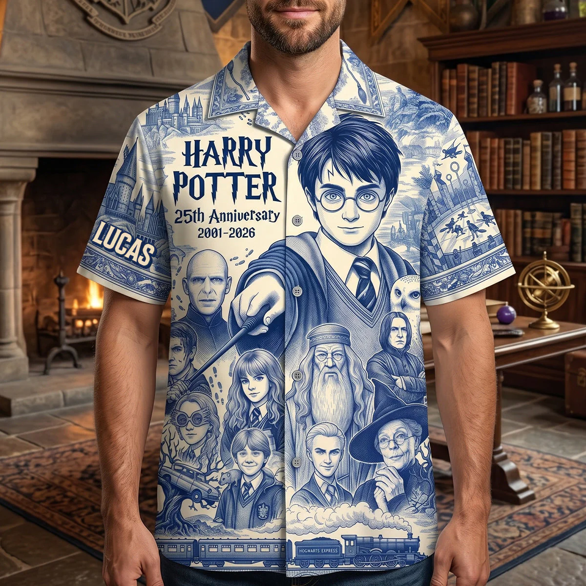 Magic School Blue Wizard Adventure Anniversary Toile - Hawaiian Shirt - HaPo - Image 2