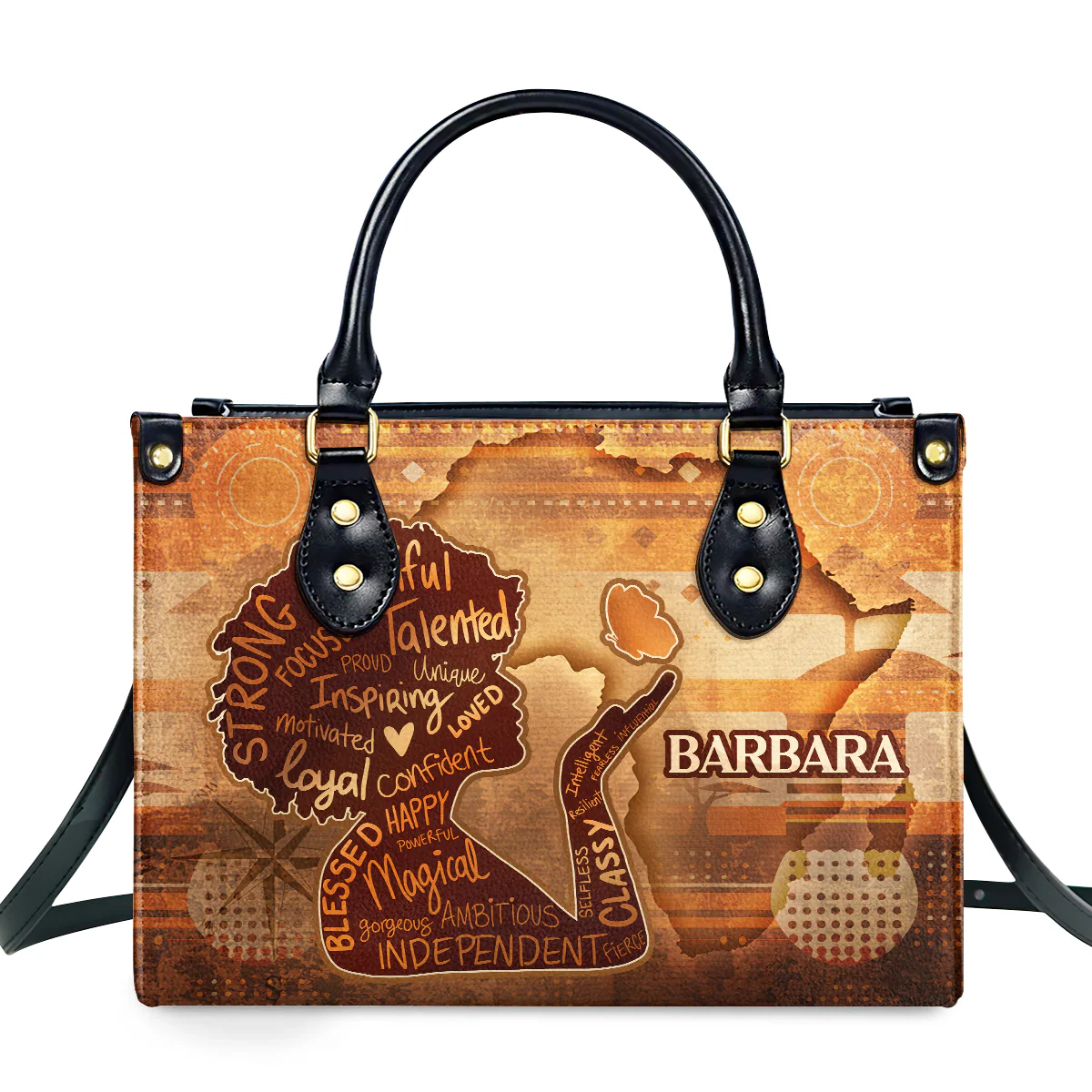 Magical African Queen - Personalized Afro Map Leather Handbag - Black Pride Gift For Her HD95