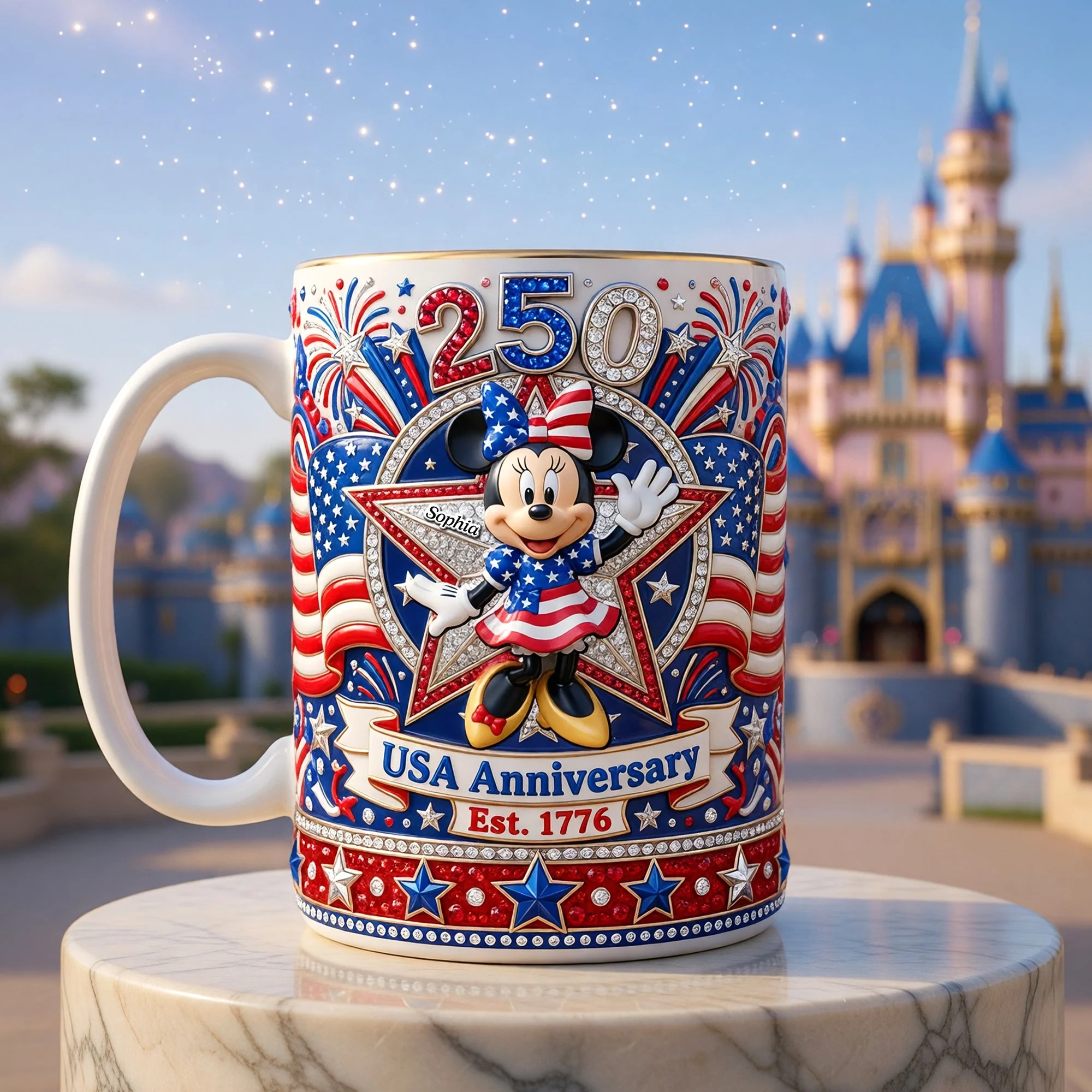 Magical Mouse Celebrate 250th Anniversary USA - Personalized Edge To Edge Mug - Gift For Patriots, Movies Fan - MkMo