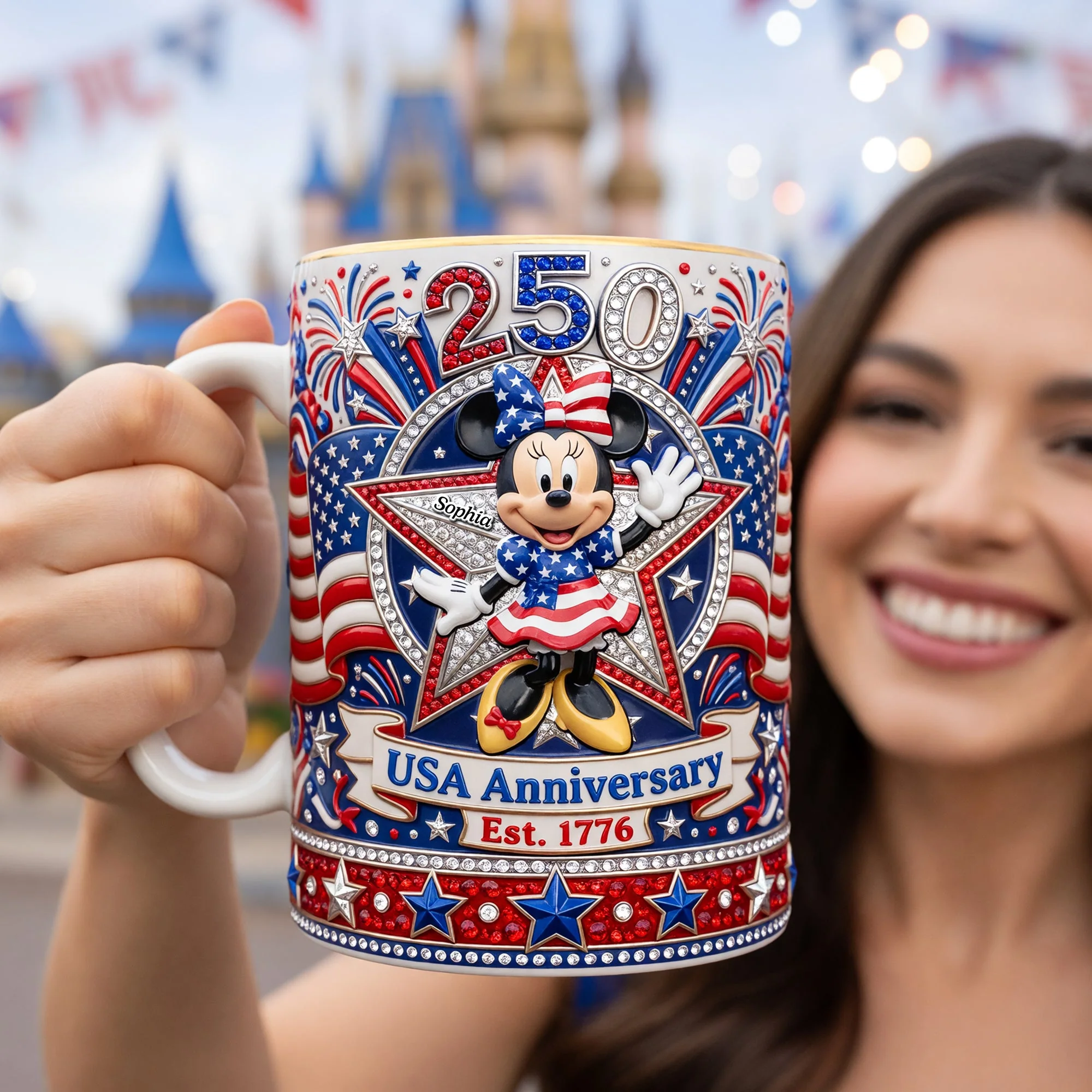 Magical Mouse Celebrate 250th Anniversary USA - Personalized Edge To Edge Mug - Gift For Patriots, Movies Fan - MkMo - Image 2