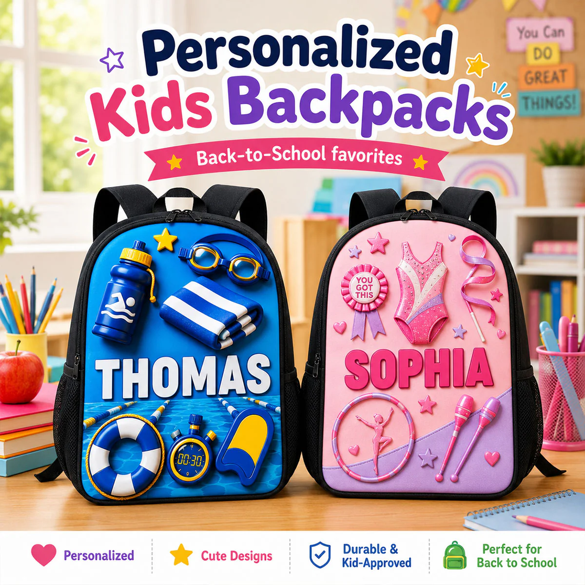 Magical Sports Soccer Baseball - Personalized Backpack, Lunch Bag, Pencil Case & Water Bottle - Back to School Gift - Image 2