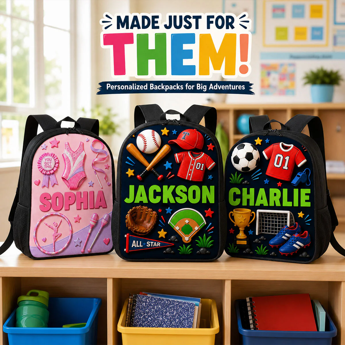 Magical Sports Soccer Baseball - Personalized Backpack, Lunch Bag, Pencil Case & Water Bottle - Back to School Gift - Image 3