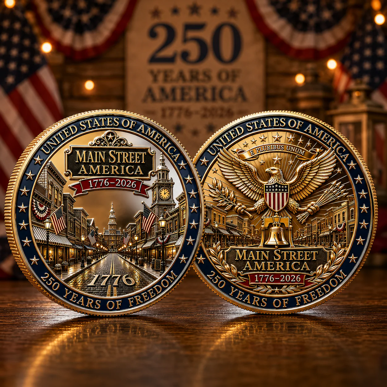 Main Street America 250 Years Of Freedom - Commemorative Coin - Gift For Patriots