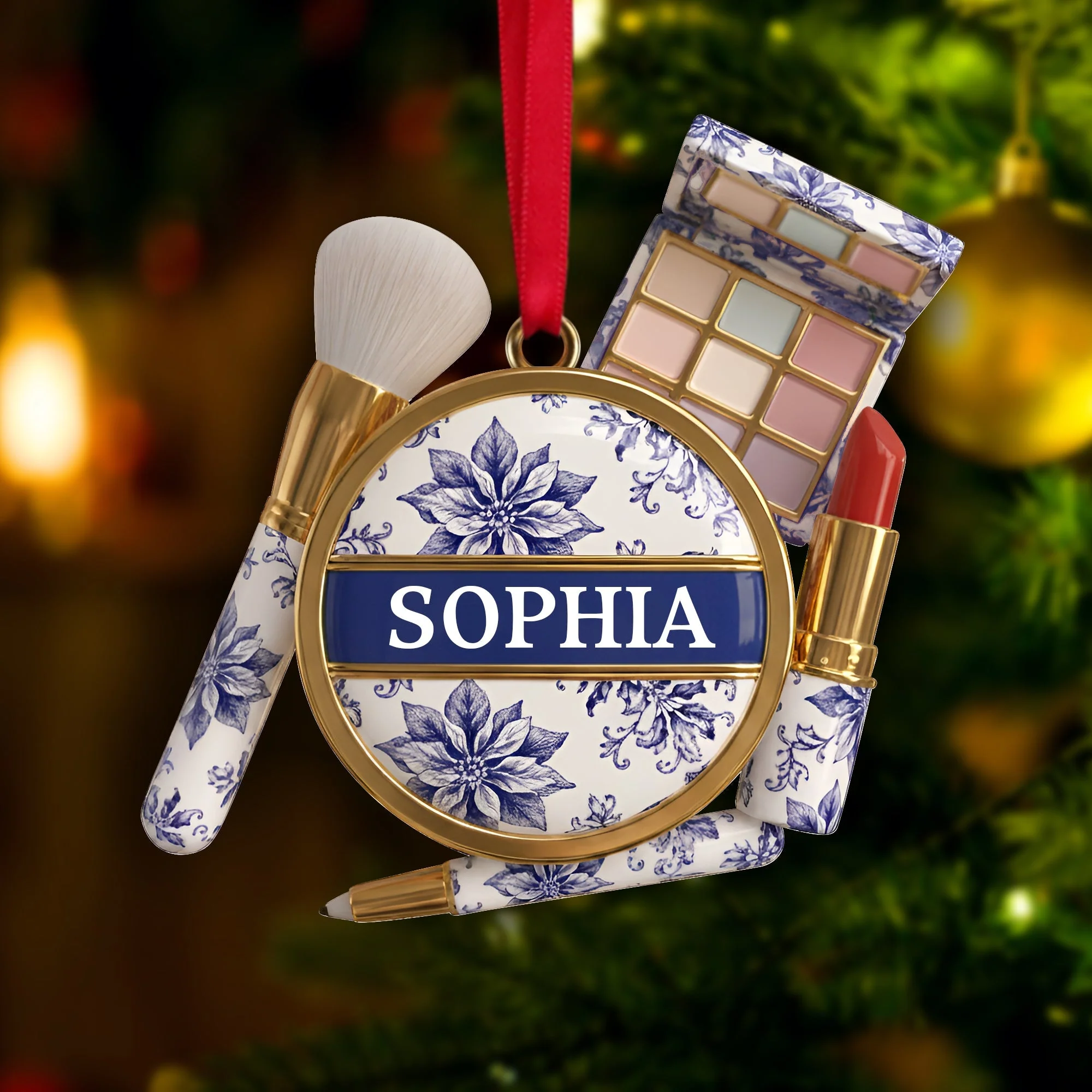 Makeup Kit - Toile De Jouy - Personalized Acrylic Ornament - Christmas Gift For Makeup Lovers HH01 - Image 3
