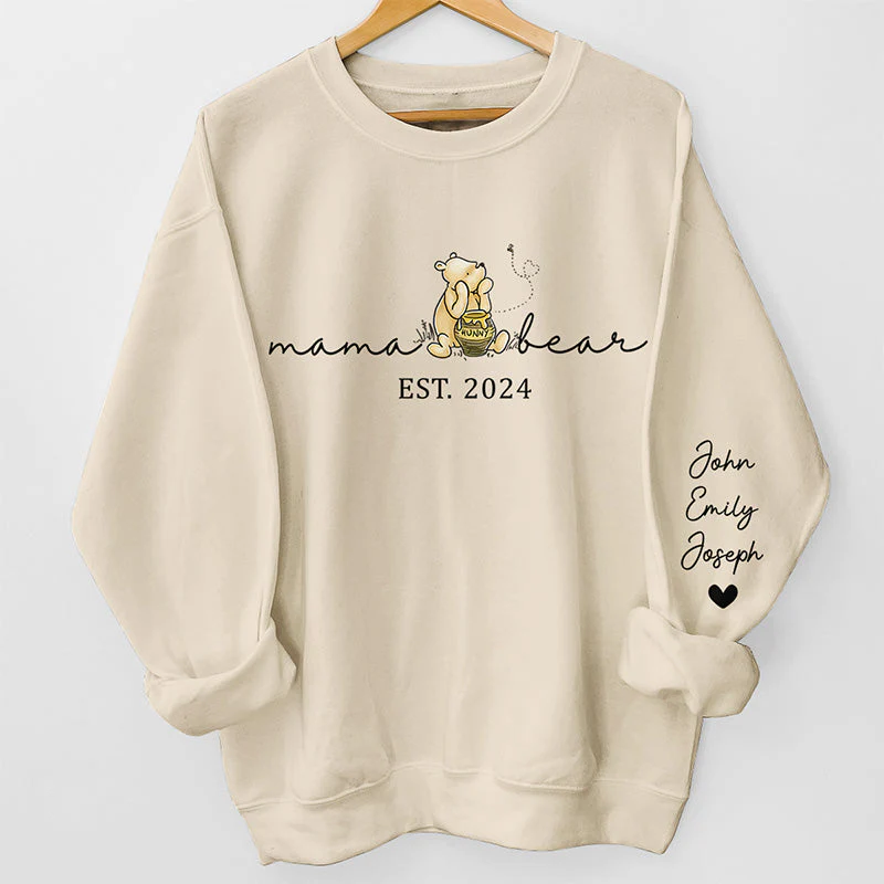 Mama Bear, My Mom Is A Walking Miracle - Personalized Sweatshirt With Design On Sleeve -  Meaningful Gifts For Mom | Custom Sleeve NH96