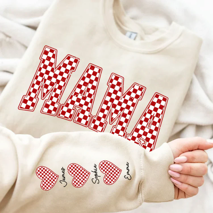 Mama Heart And Kids - Personalized Sweatshirt With Design On Sleeve - Meaningful Gifts For Grandma, Mom, Wife | Custom Sleeve NH96 - Image 2