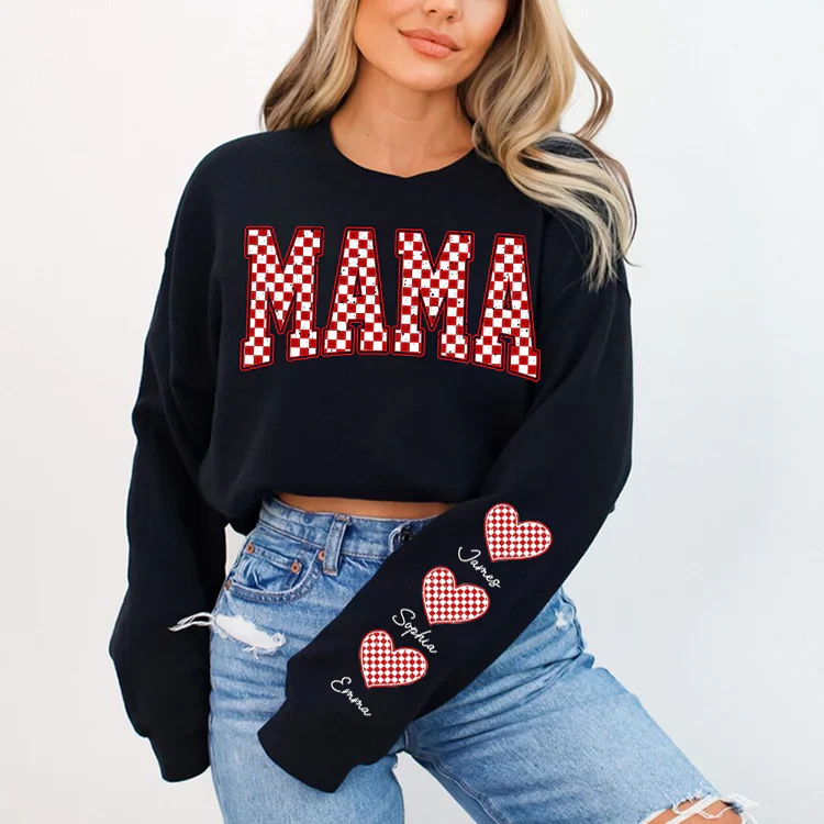 Mama Heart And Kids - Personalized Sweatshirt With Design On Sleeve - Meaningful Gifts For Grandma, Mom, Wife | Custom Sleeve NH96 - Image 24