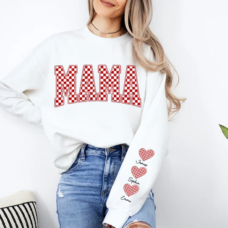 Mama Heart And Kids - Personalized Sweatshirt With Design On Sleeve - Meaningful Gifts For Grandma, Mom, Wife | Custom Sleeve NH96 - Image 3