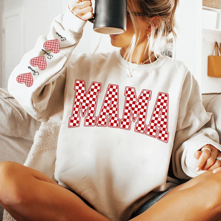 Mama Heart And Kids - Personalized Sweatshirt With Design On Sleeve - Meaningful Gifts For Grandma, Mom, Wife | Custom Sleeve NH96 - Image 4