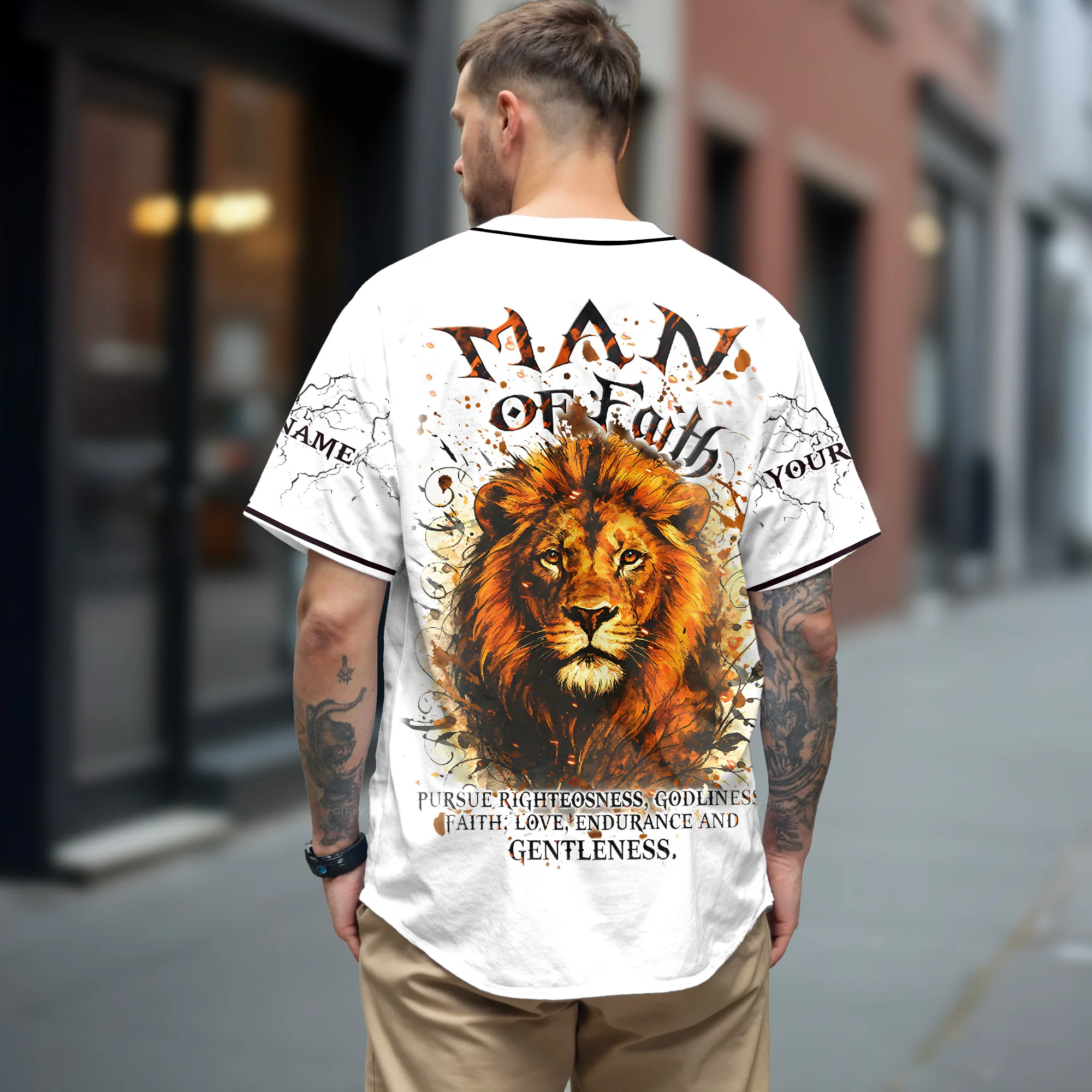 Man of Faith Lion Custom Name Baseball Jersey - Christant Gift For Him - Image 3