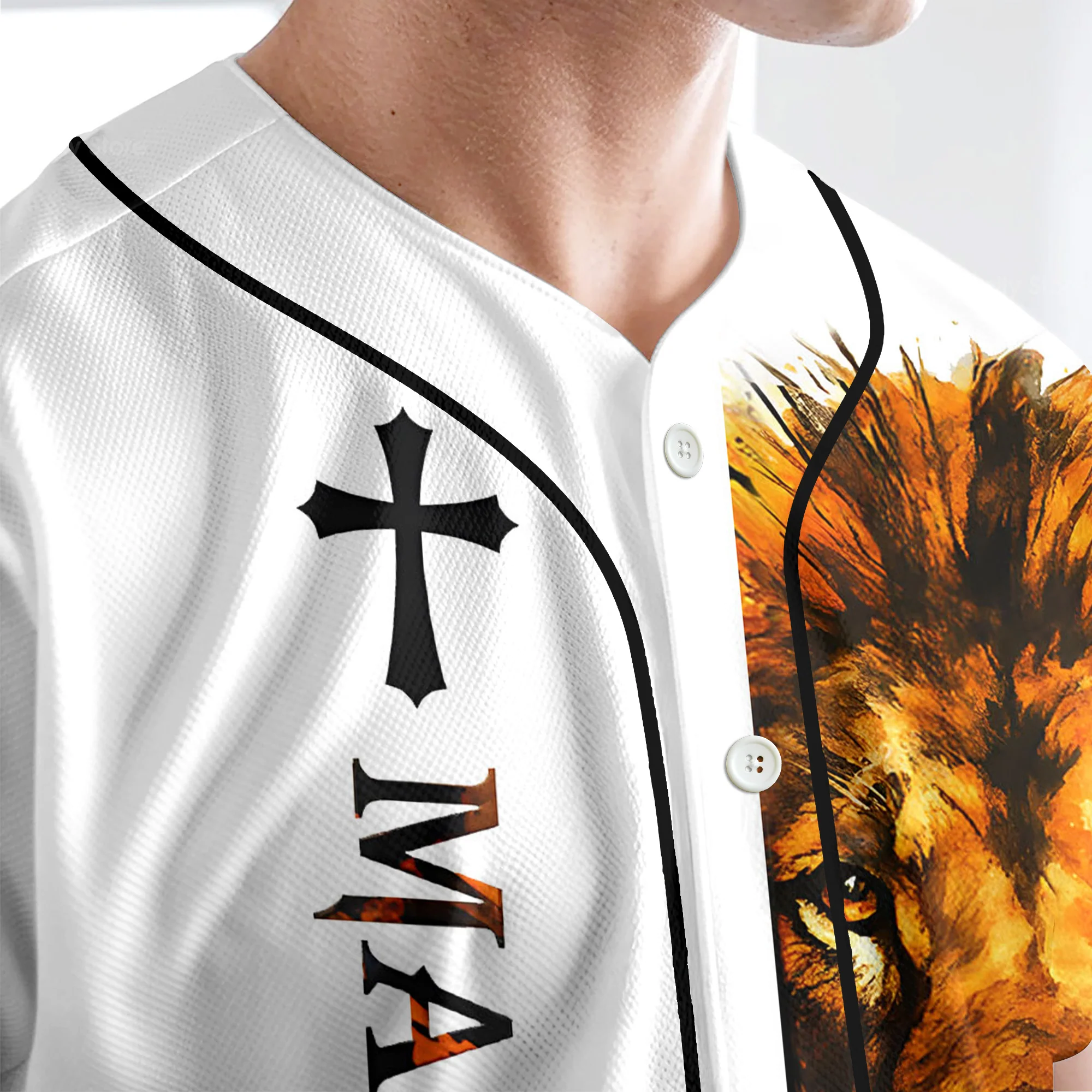 Man of Faith Lion Custom Name Baseball Jersey - Christant Gift For Him - Image 4