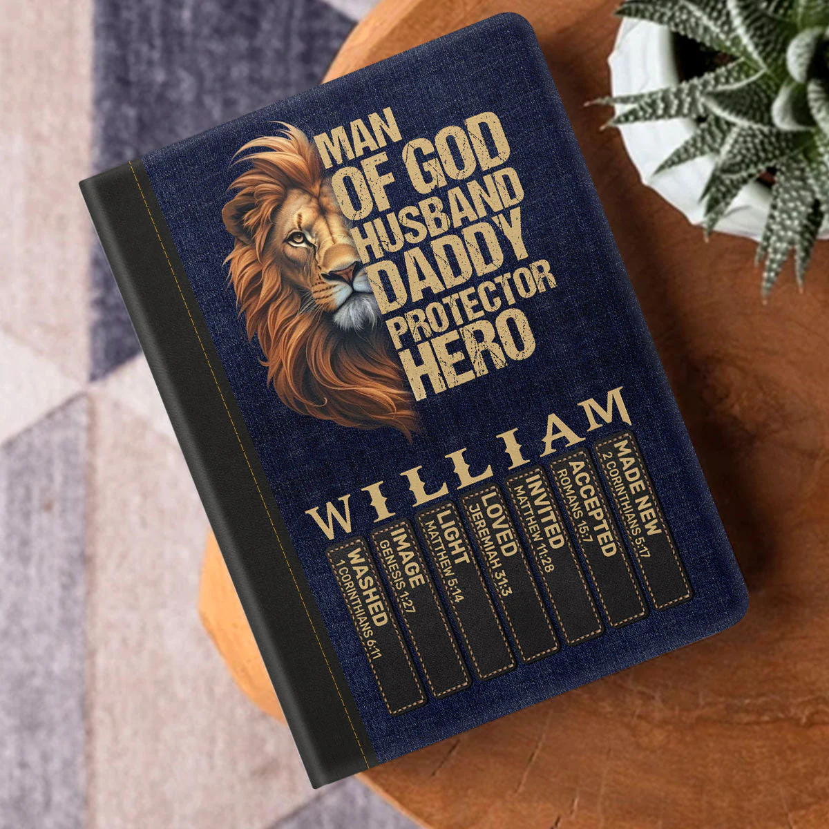 Man Of God Husband Dad Protector Hero - Personalized Leather Cover Notebook - Image 3