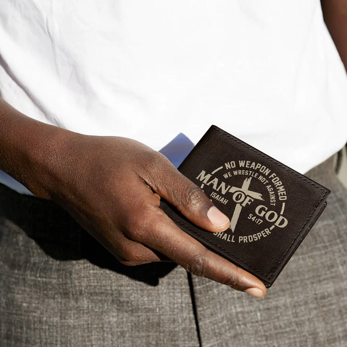 Man of God Isaiah 54:17 - Personalized Folded Wallet For Men - Image 3