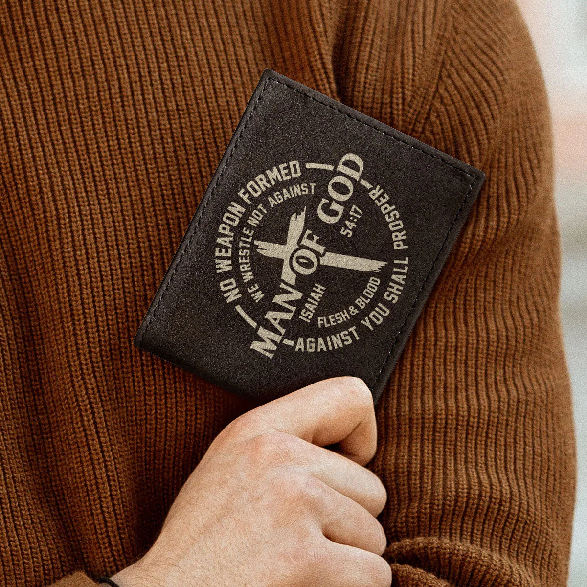 Man of God Isaiah 54:17 - Personalized Folded Wallet For Men - Image 4