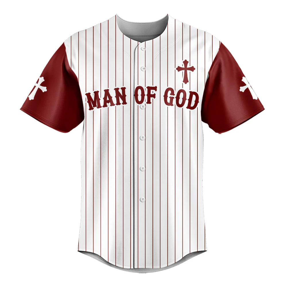 Man Of God Striped Baseball Jersey - Christant Gift For Him - Image 2