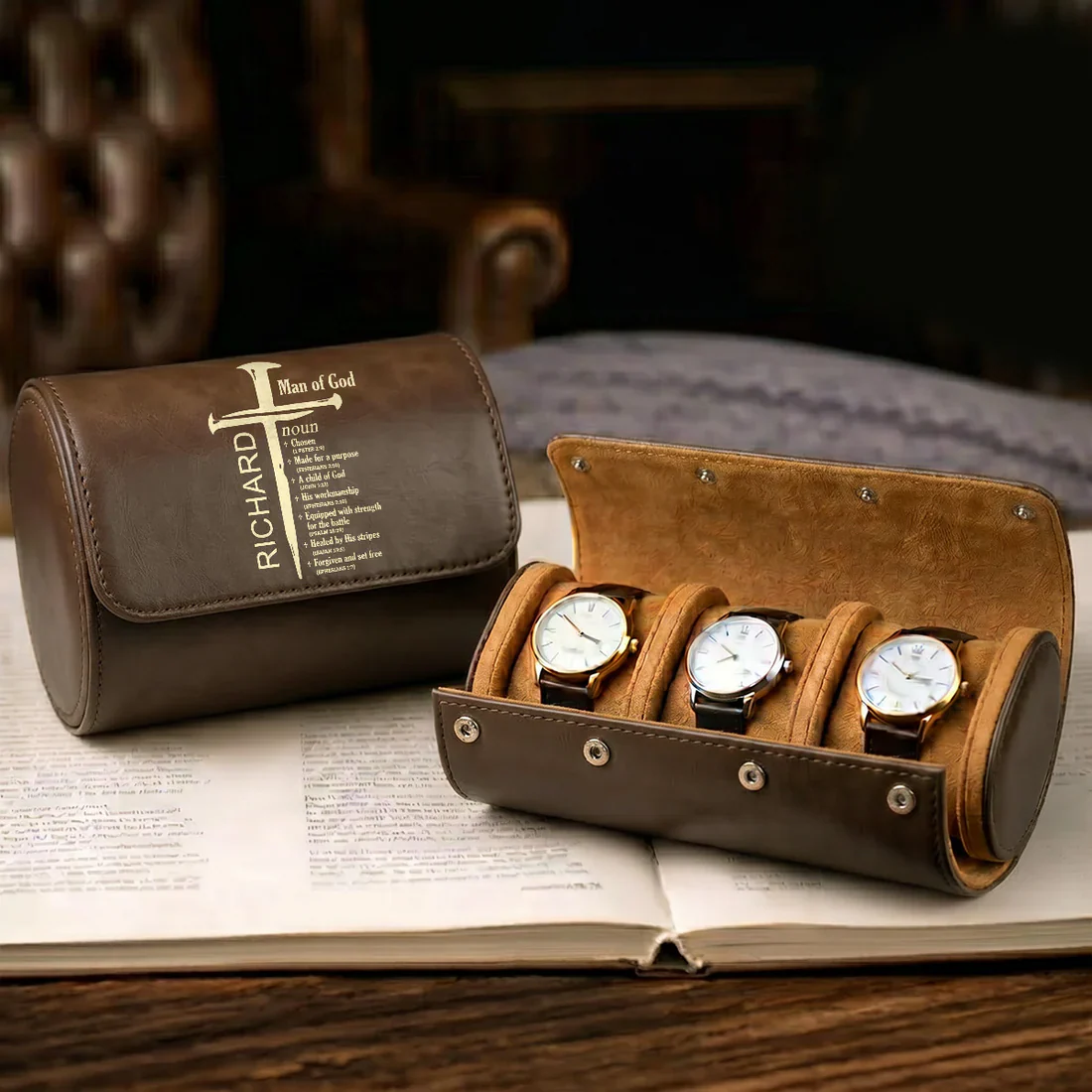 Man Woman Child Of God - Personalized Leather Watch Case - Gift For Him, Her