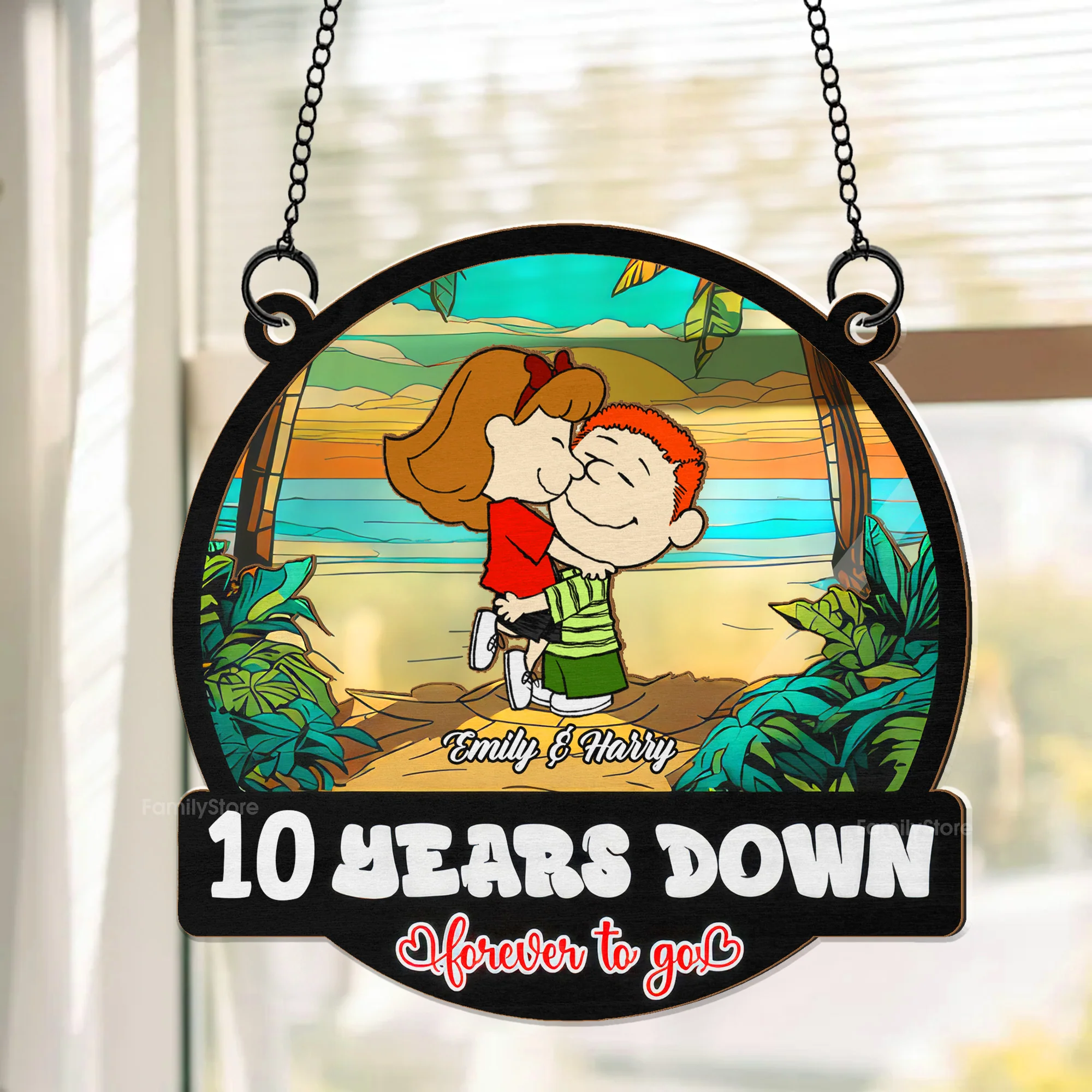 Many Years Down Forever To You - Personalized Window Hanging Suncatcher Ornament - Gift For Couple, Husband Wife | GR8 NH96