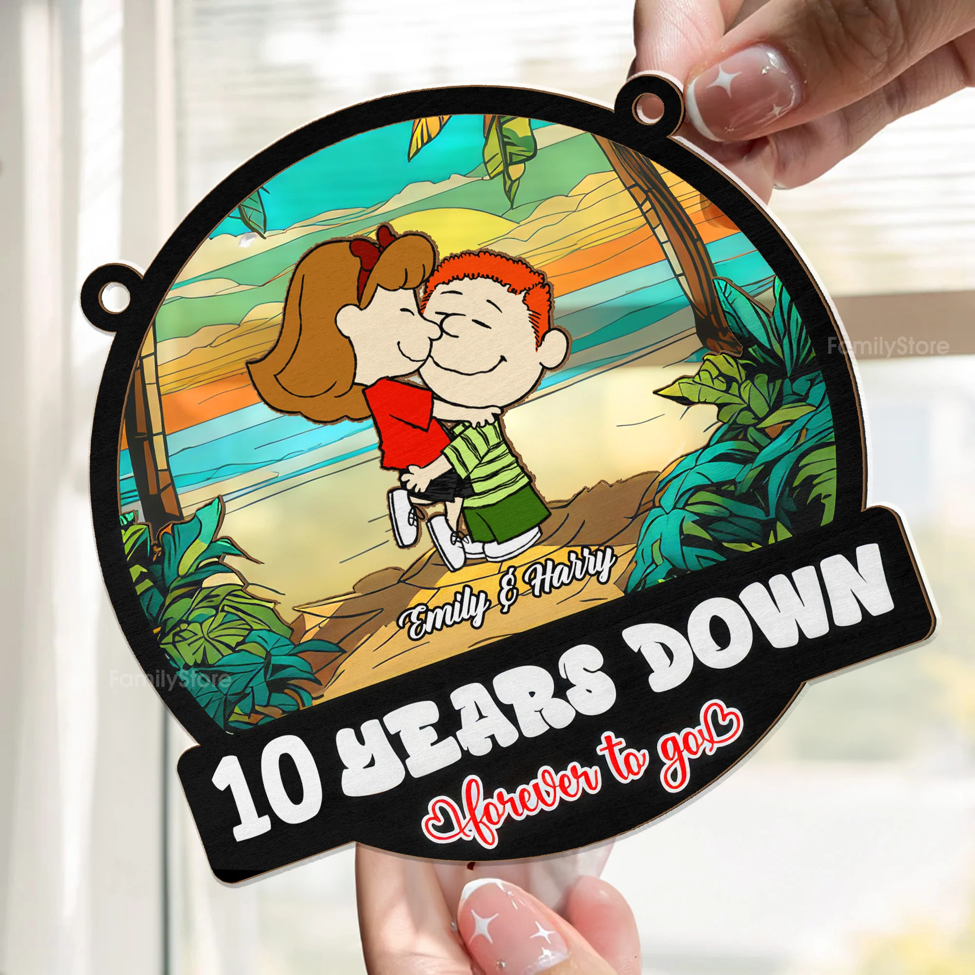 Many Years Down Forever To You - Personalized Window Hanging Suncatcher Ornament - Gift For Couple, Husband Wife | GR8 NH96 - Image 2